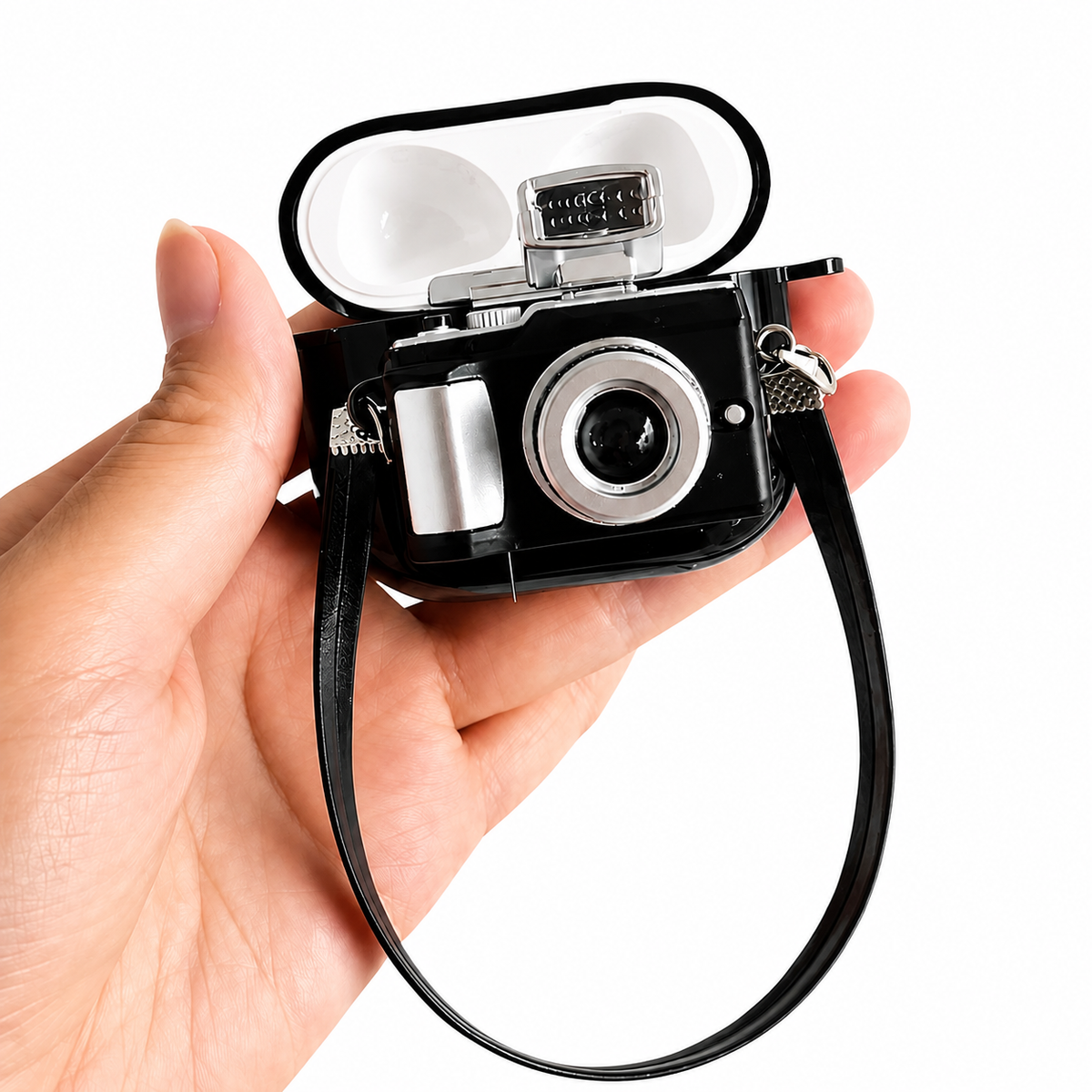 Premium Camera AirPods Case Soft Silicone Protective Cover Shockproof Wireless Charging Carry Strap Cute Earbuds Case Compatible with AirPods
