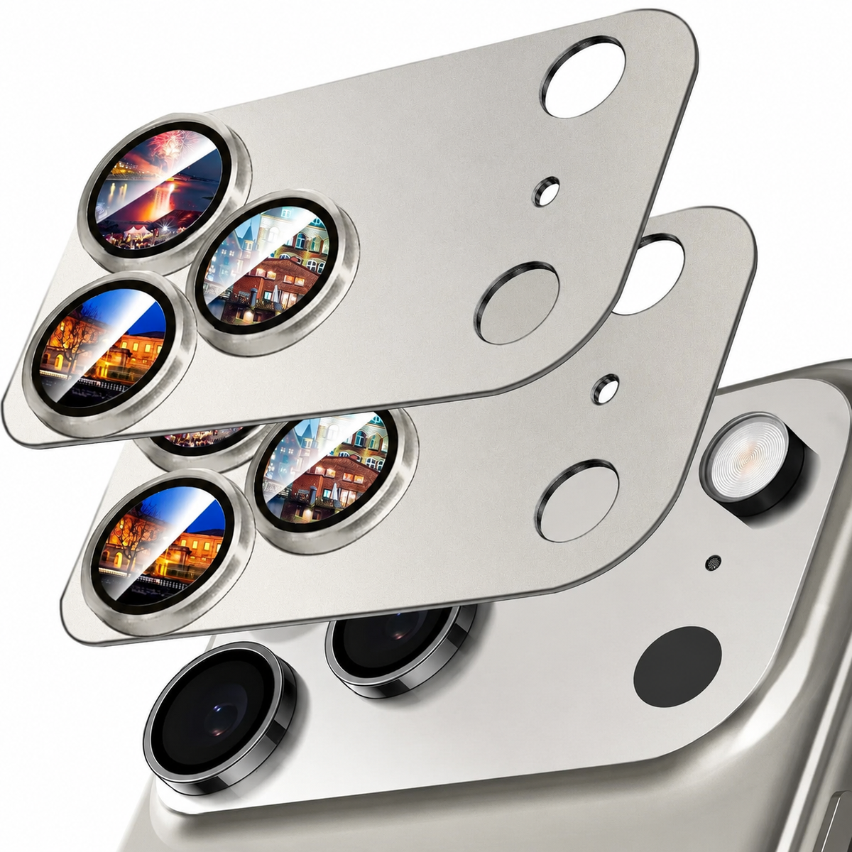 Premium Camera Lens Protector Tempered Glass Aluminum Alloy Metal Ring Full Coverage Scratch Resistant Anti Reflection Compatible with iPhone