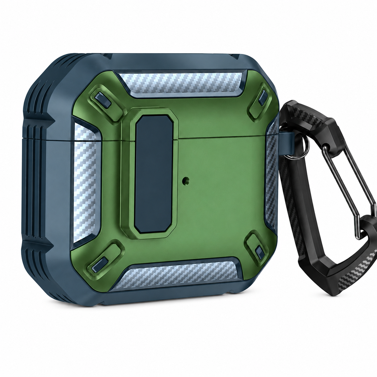 Premium Carbon Fiber AirPods Case Cover Shockproof TPU Protective Case Secure Lock Wireless Charging Anti Scratch Keychain Compatible with AirPods