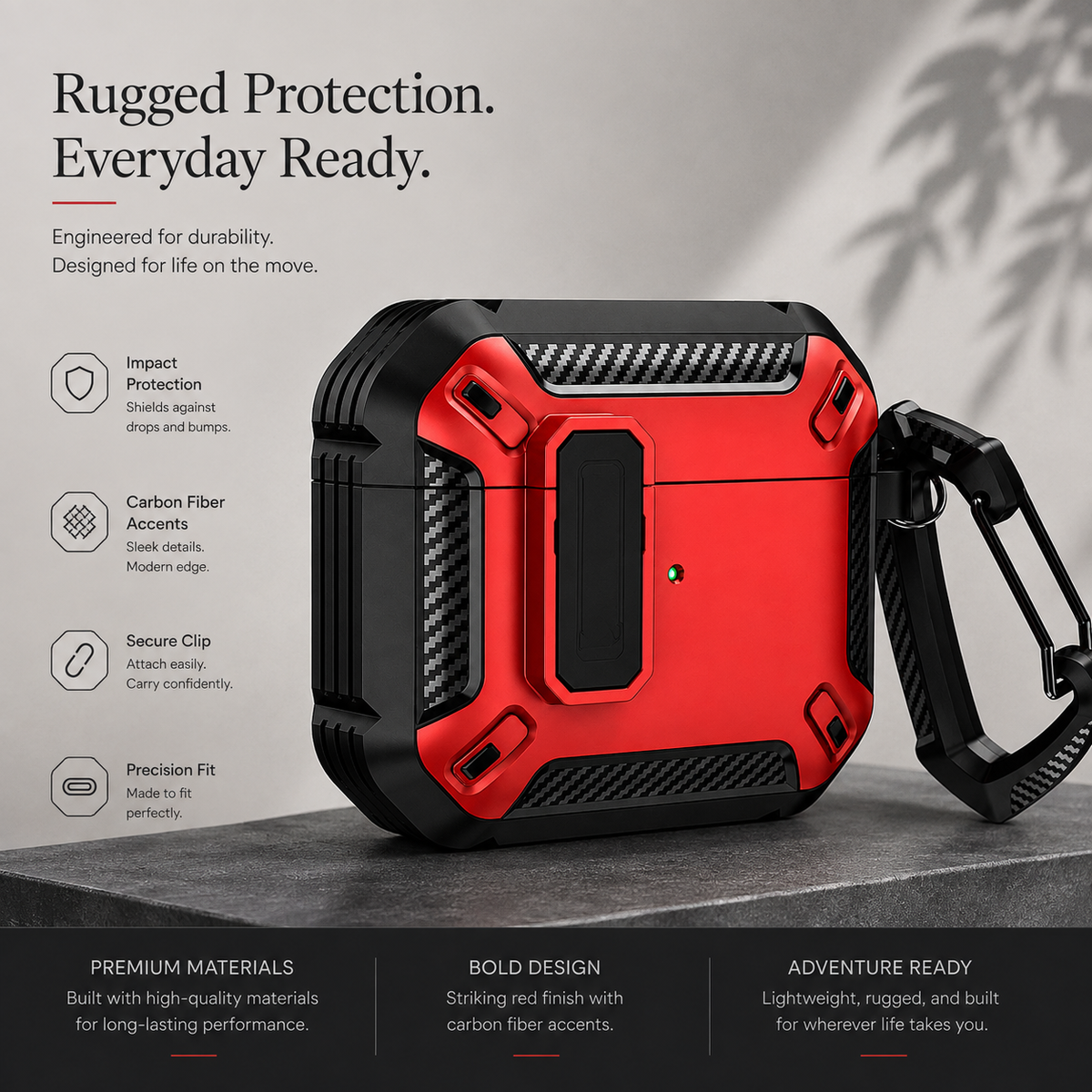 Premium Carbon Fiber AirPods Case Cover Shockproof TPU Protective Case Secure Lock Wireless Charging Anti Scratch Keychain Compatible with AirPods