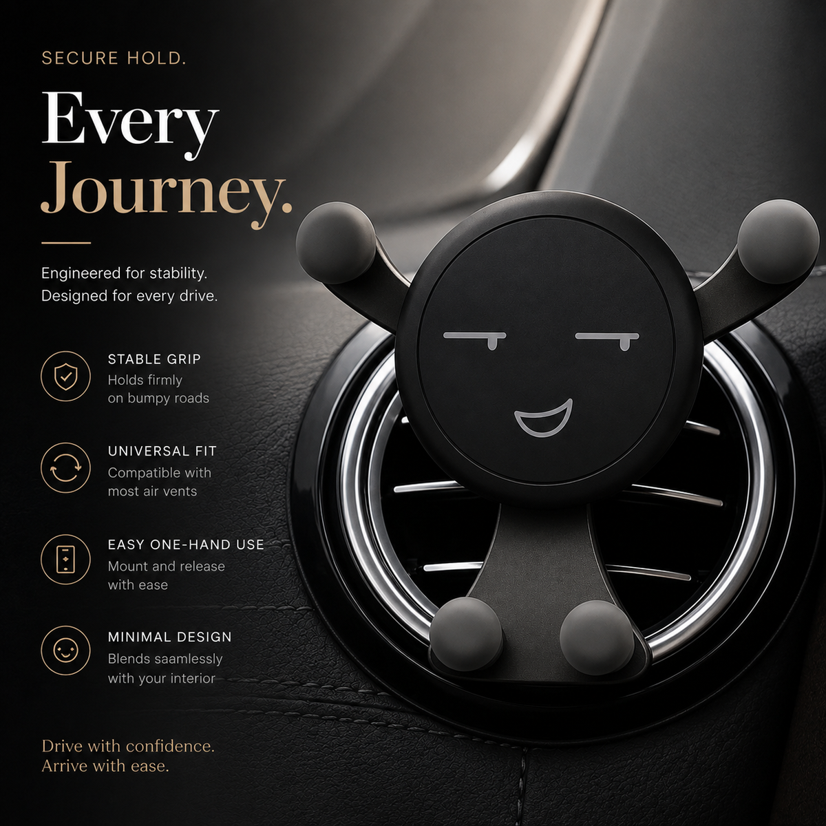 Premium Gravity Car Phone Holder Auto Lock Air Vent Mount Hands Free Smartphone Stand Anti Slip GPS Car Mount Adjustable Stable Compatible with iPhone
