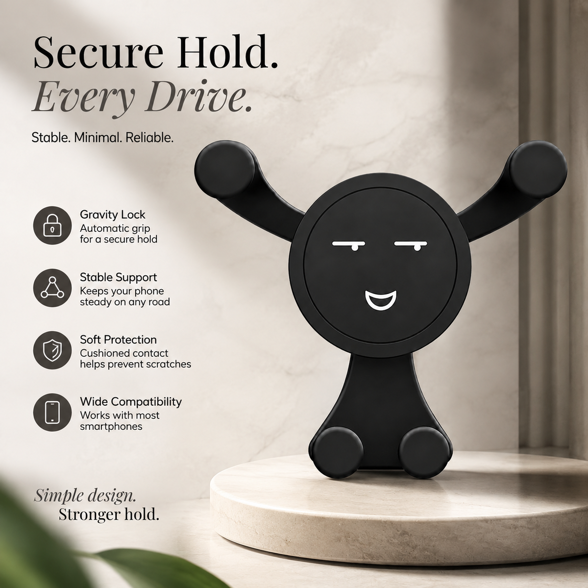 Premium Gravity Car Phone Holder Auto Lock Air Vent Mount Hands Free Smartphone Stand Anti Slip GPS Car Mount Adjustable Stable Compatible with iPhone