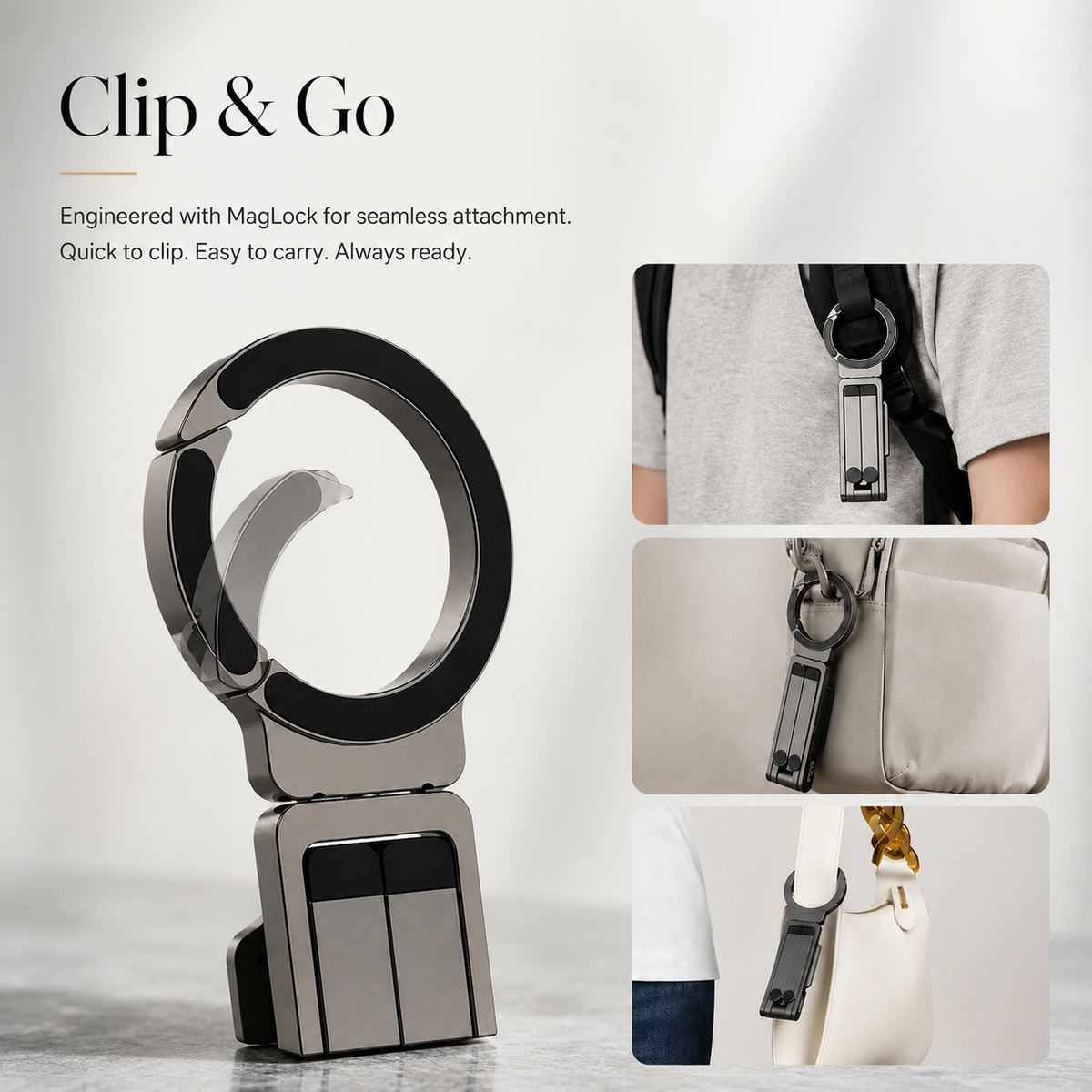 Premium MagSafe Magnetic Phone Tripod Stand Ultra Slim Pocket Phone Holder N52 Magnetic Grip 360 Adjustable Stand Compatible with iPhone
