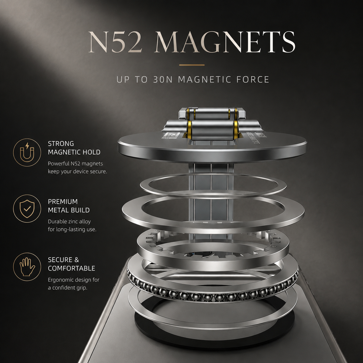 Premium MagSafe Magnetic Phone Tripod Stand Ultra Slim Pocket Phone Holder N52 Magnetic Grip 360 Adjustable Stand Compatible with iPhone