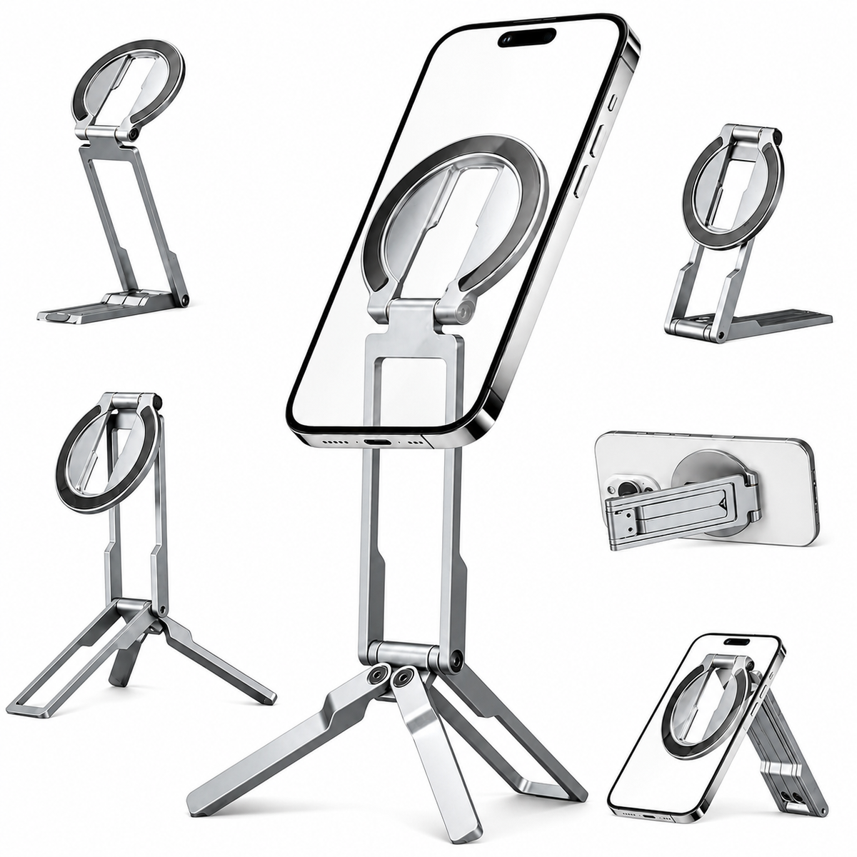 Premium MagSafe Magnetic Phone Tripod Stand Ultra Slim Pocket Phone Holder N52 Magnetic Grip 360 Adjustable Stand Compatible with iPhone