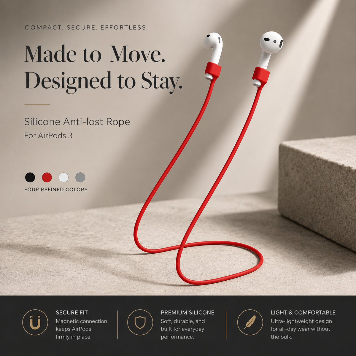 Premium Magnetic Anti Lost AirPods Strap Silicone Neckband Wireless Earbuds Holder Secure Magnetic Lanyard Lightweight Cord Compatible with AirPods