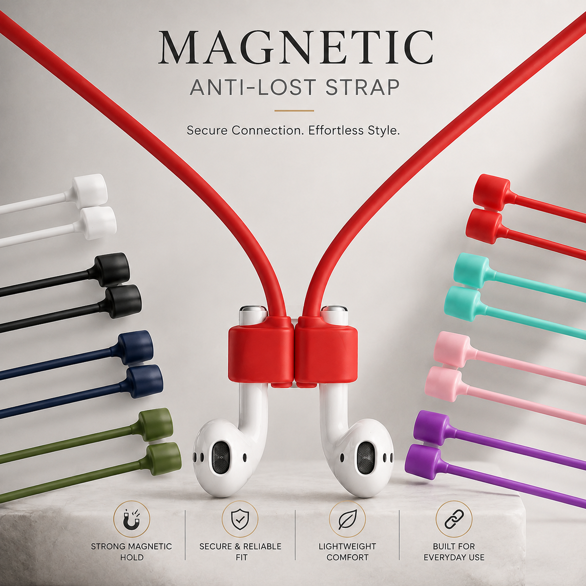 Premium Magnetic Anti Lost AirPods Strap Silicone Neckband Wireless Earbuds Holder Secure Magnetic Lanyard Lightweight Cord Compatible with AirPods