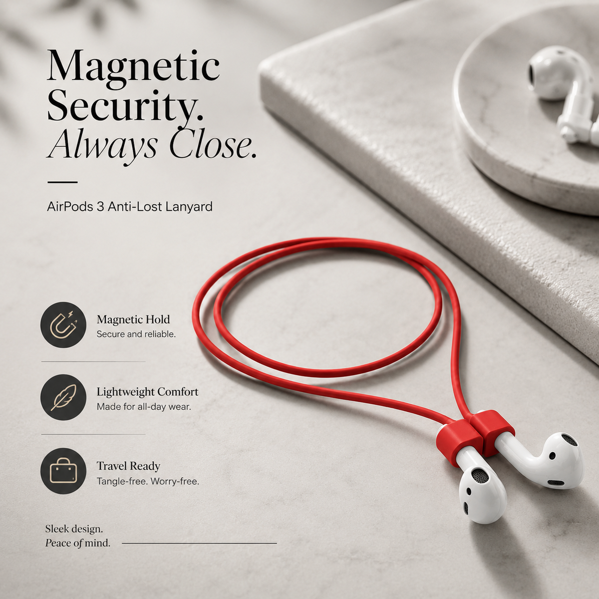 Premium Magnetic Anti Lost AirPods Strap Silicone Neckband Wireless Earbuds Holder Secure Magnetic Lanyard Lightweight Cord Compatible with AirPods