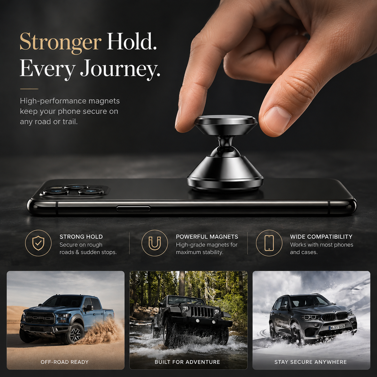 Premium Magnetic Car Phone Holder Strong Magnet Dashboard Air Vent Mount 360 Rotation GPS Stand Hands Free Smartphone Holder Compatible with iPhone