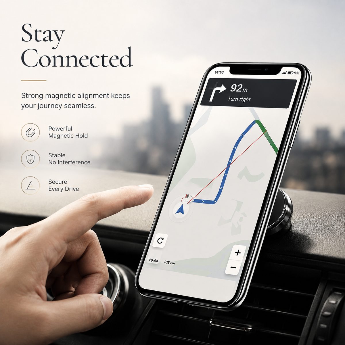 Premium Magnetic Car Phone Holder Strong Magnet Dashboard Air Vent Mount 360 Rotation GPS Stand Hands Free Smartphone Holder Compatible with iPhone