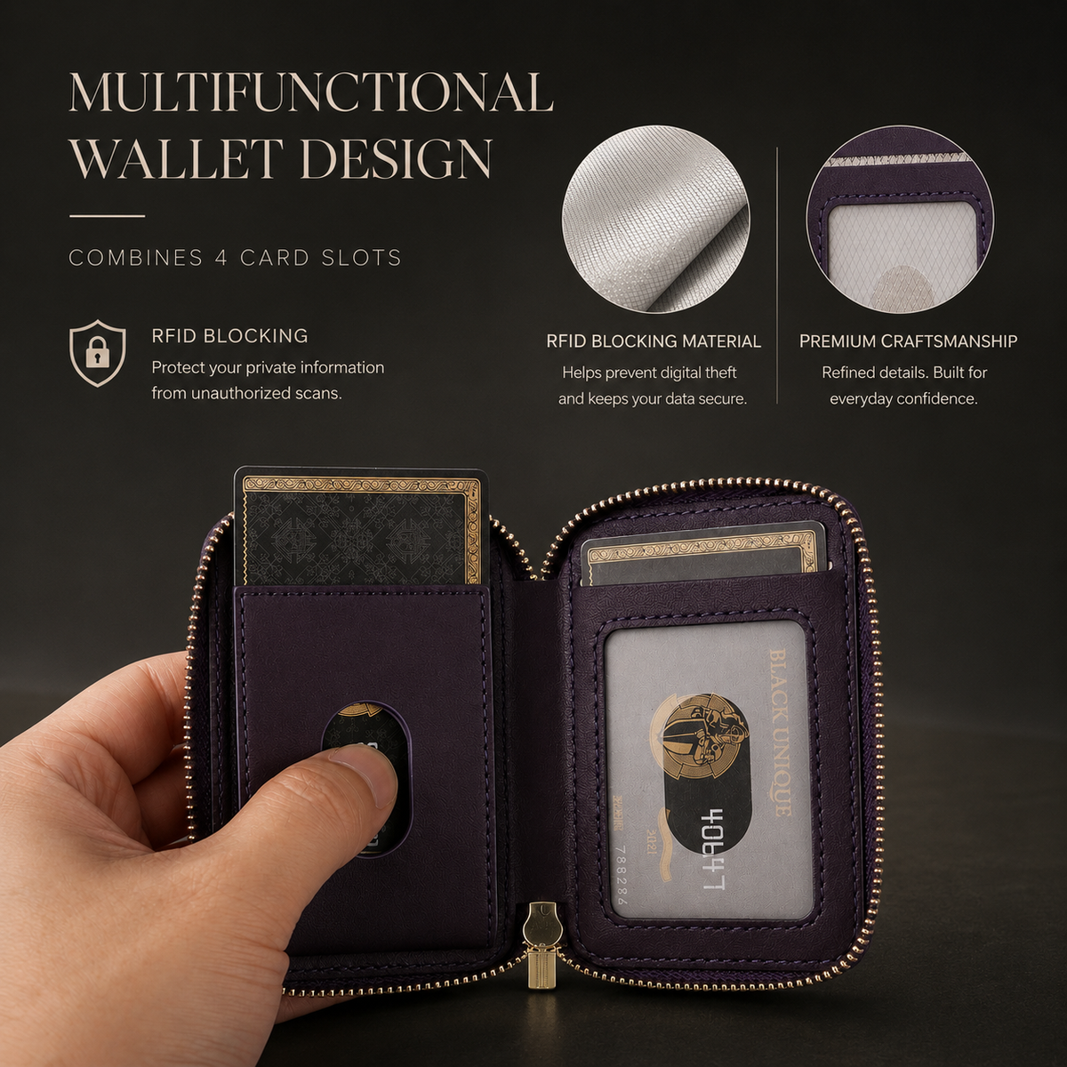 Premium Magnetic Leather Wallet MagSafe Card Holder RFID Blocking Slim Wallet Case Card Storage Lanyard Support Compatible with iPhone