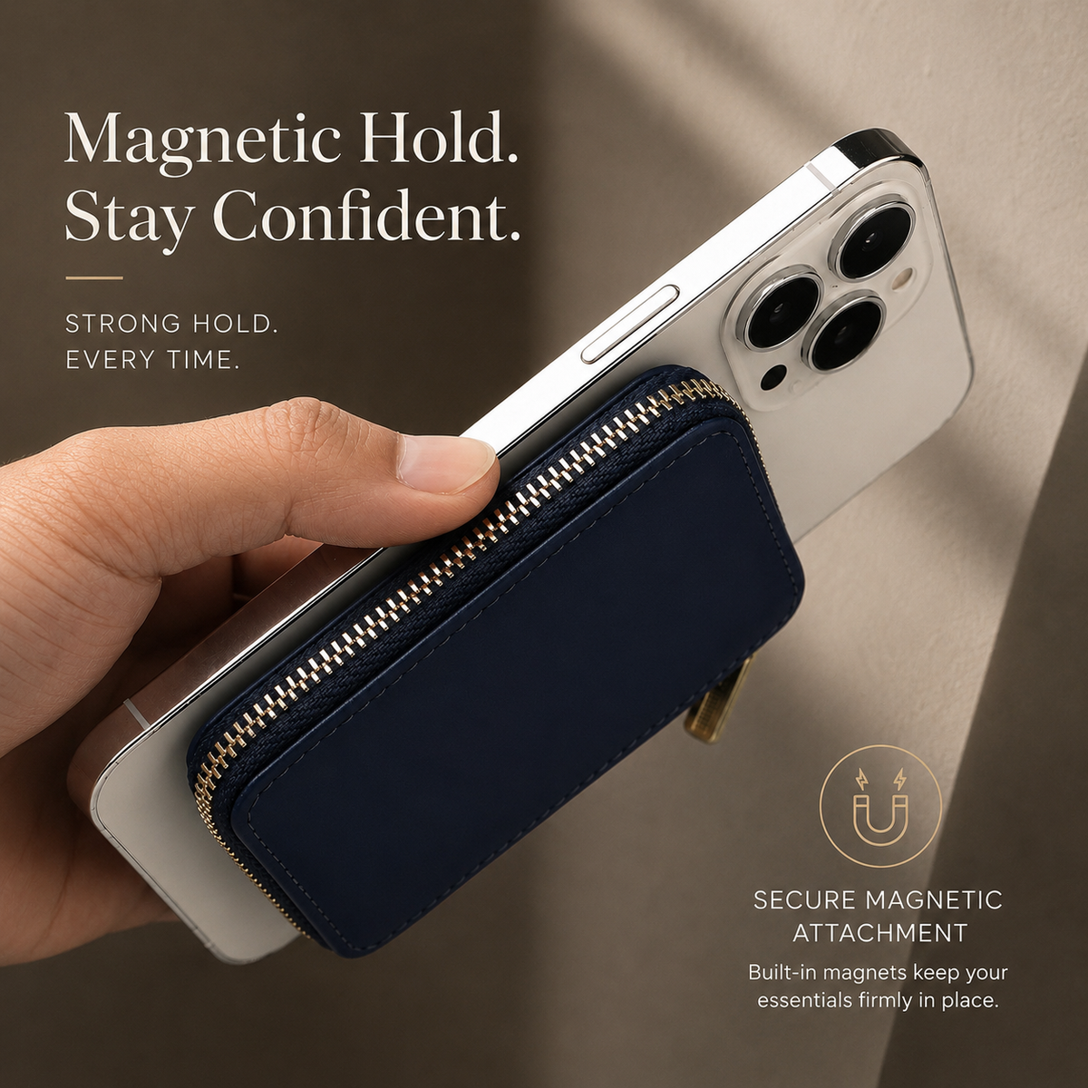 Premium Magnetic Leather Wallet MagSafe Card Holder RFID Blocking Slim Wallet Case Card Storage Lanyard Support Compatible with iPhone