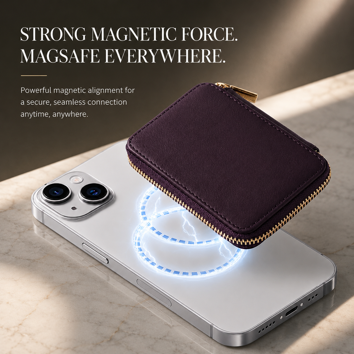 Premium Magnetic Leather Wallet MagSafe Card Holder RFID Blocking Slim Wallet Case Card Storage Lanyard Support Compatible with iPhone