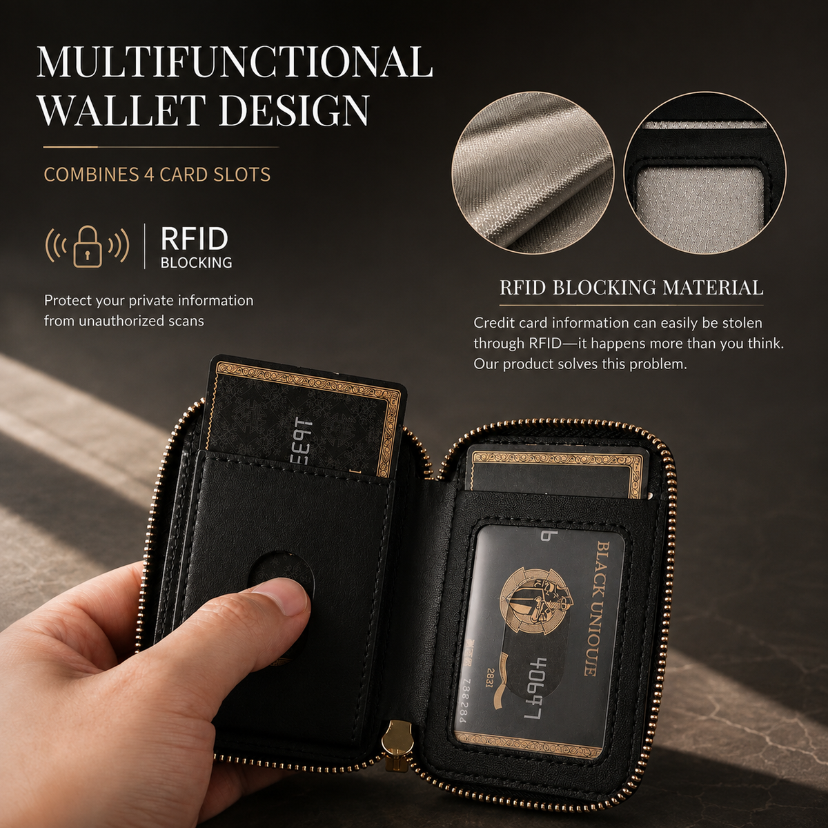 Premium Magnetic Leather Wallet MagSafe Card Holder RFID Blocking Slim Wallet Case Card Storage Lanyard Support Compatible with iPhone