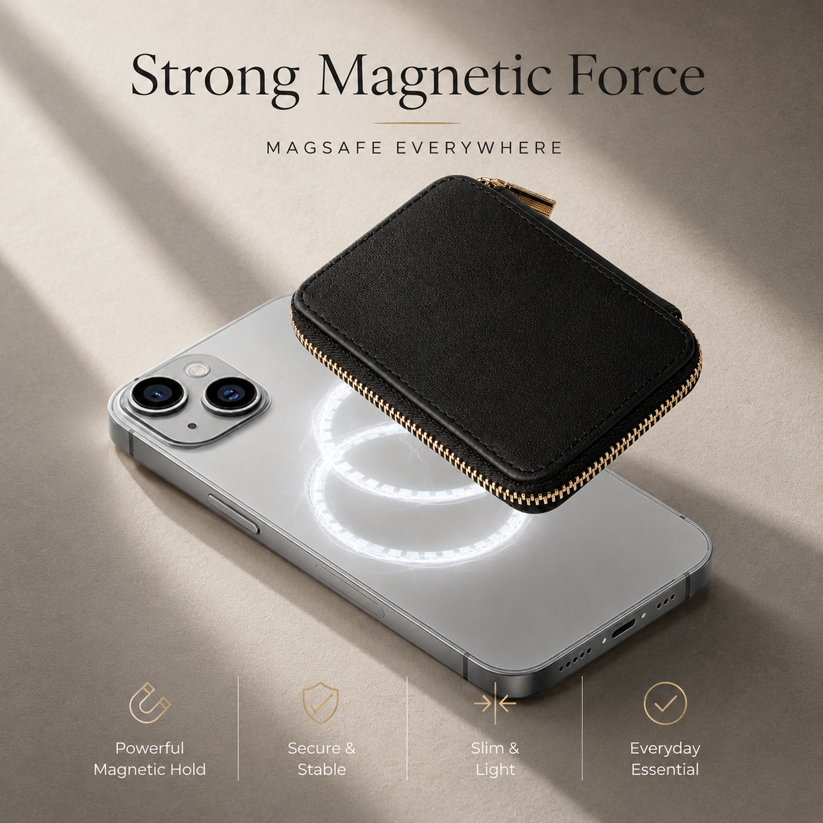 Premium Magnetic Leather Wallet MagSafe Card Holder RFID Blocking Slim Wallet Case Card Storage Lanyard Support Compatible with iPhone
