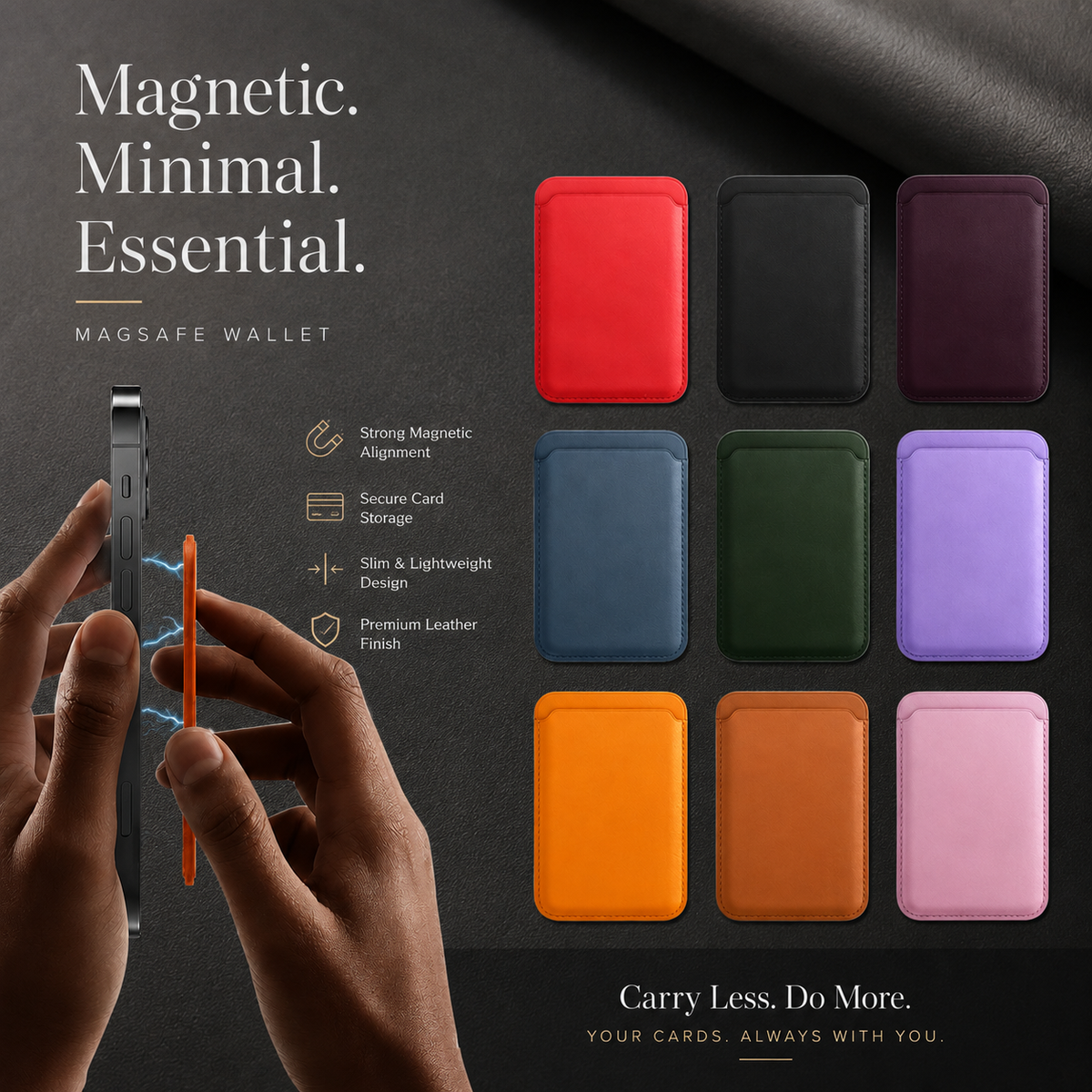 Premium Magnetic Leather Wallet MagSafe RFID Blocking Card Holder Slim Magnetic Card Case Anti Scratch Leather Wallet Compatible with iPhone Everyday