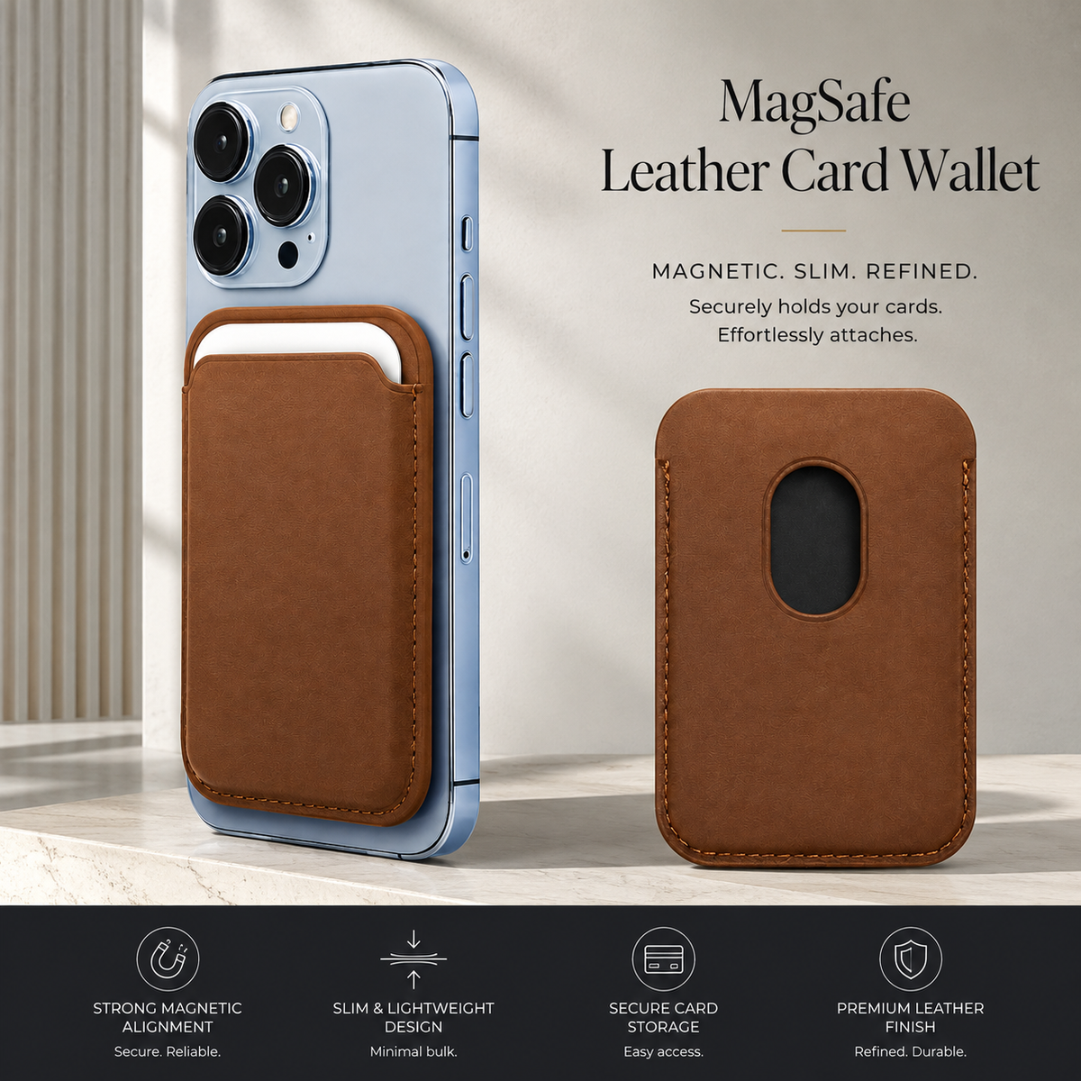 Premium Magnetic Leather Wallet MagSafe RFID Blocking Card Holder Slim Magnetic Card Case Anti Scratch Leather Wallet Compatible with iPhone Everyday
