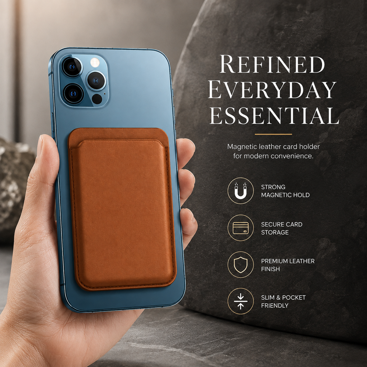 Premium Magnetic Leather Wallet MagSafe RFID Blocking Card Holder Slim Magnetic Card Case Anti Scratch Leather Wallet Compatible with iPhone Everyday