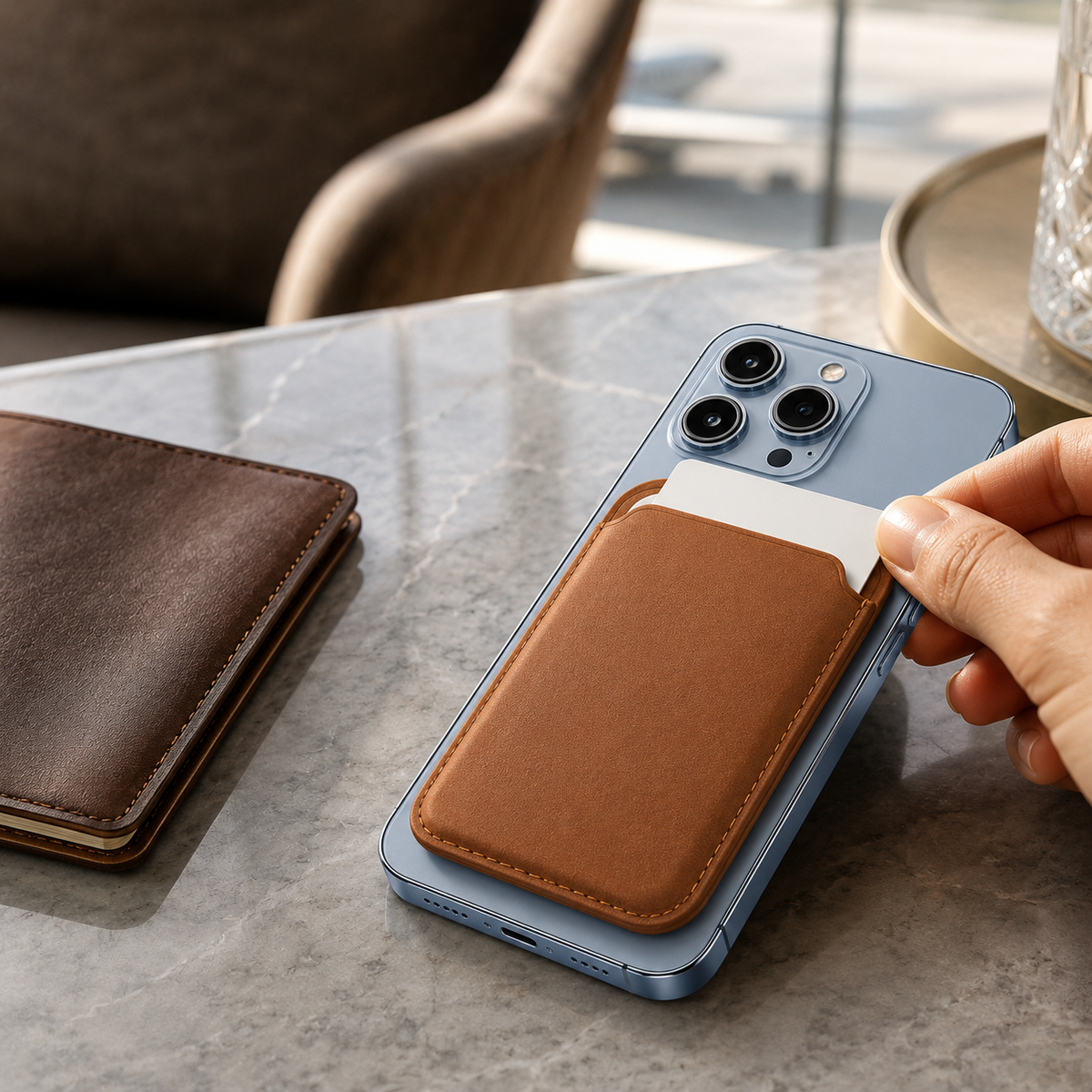 Premium Magnetic Leather Wallet MagSafe RFID Blocking Card Holder Slim Magnetic Card Case Anti Scratch Leather Wallet Compatible with iPhone Everyday