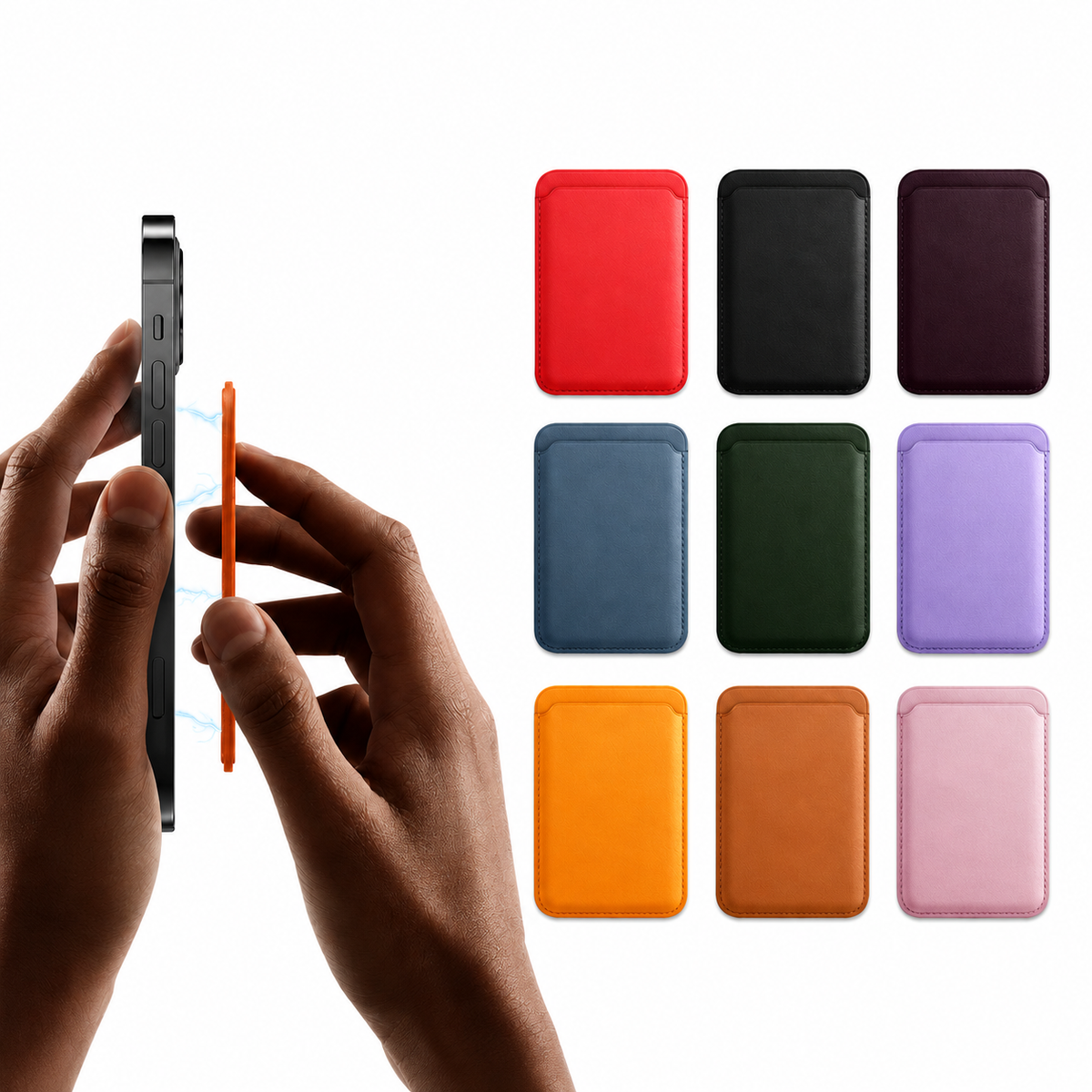 Premium Magnetic Leather Wallet MagSafe RFID Blocking Card Holder Slim Magnetic Card Case Anti Scratch Leather Wallet Compatible with iPhone Everyday