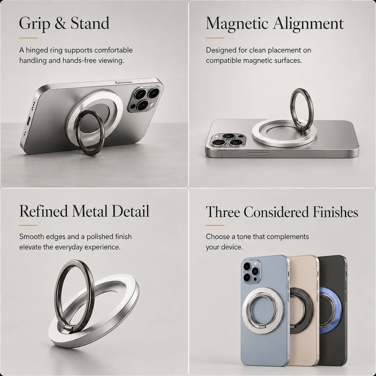 Premium Magnetic Phone Ring Holder for MagSafe 360 Rotating Grip Stand Detachable Foldable Finger Holder Kickstand Slim Compatible with iPhone Compact