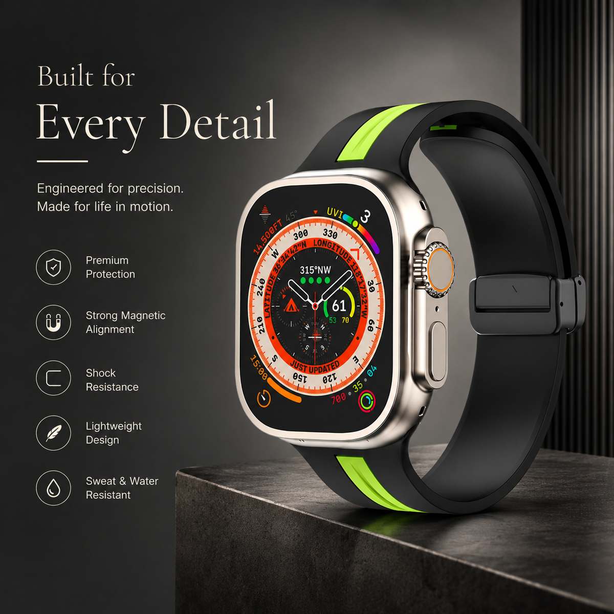 Premium Magnetic Silicone Smartwatch Strap Breathable Replacement Watch Band Snap Closure Sweat Resistant Adjustable Wristband Compatible with Apple Watch