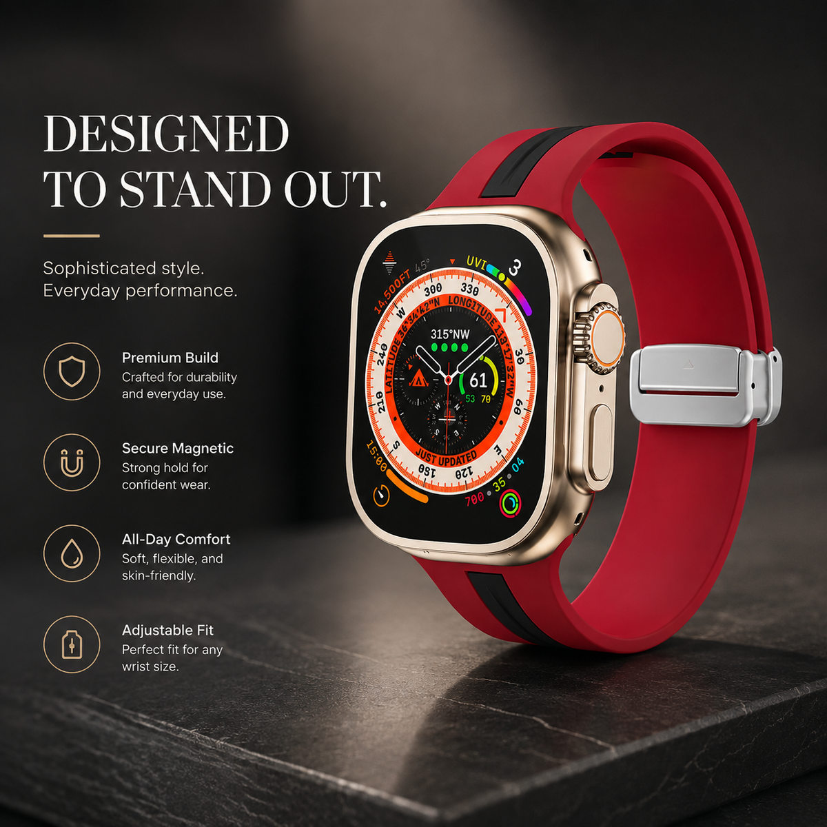 Premium Magnetic Silicone Smartwatch Strap Breathable Replacement Watch Band Snap Closure Sweat Resistant Adjustable Wristband Compatible with Apple Watch