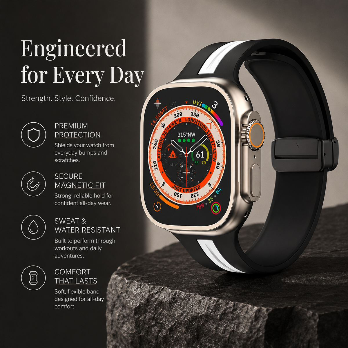 Premium Magnetic Silicone Smartwatch Strap Breathable Replacement Watch Band Snap Closure Sweat Resistant Adjustable Wristband Compatible with Apple Watch