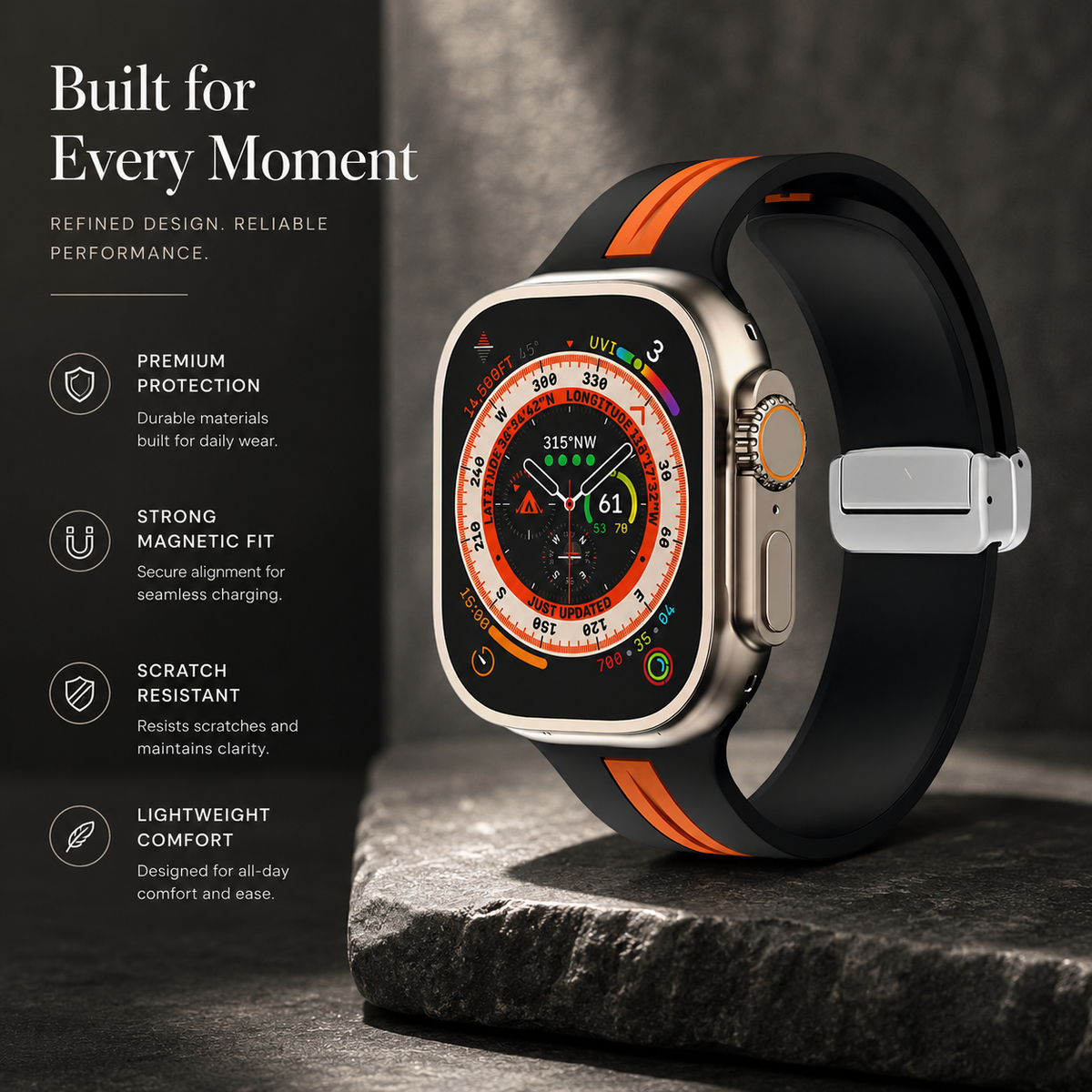 Premium Magnetic Silicone Smartwatch Strap Breathable Replacement Watch Band Snap Closure Sweat Resistant Adjustable Wristband Compatible with Apple Watch