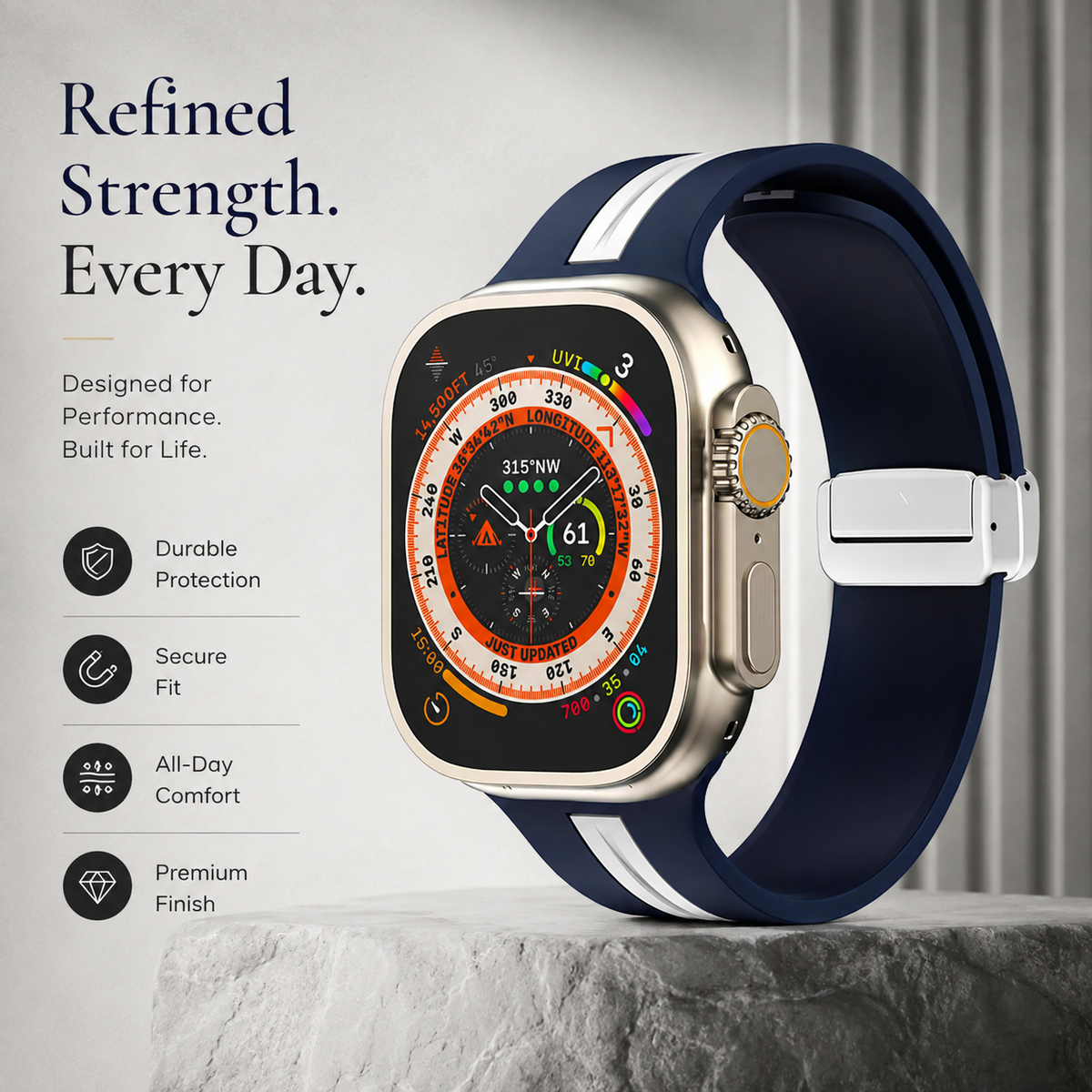 Premium Magnetic Silicone Smartwatch Strap Breathable Replacement Watch Band Snap Closure Sweat Resistant Adjustable Wristband Compatible with Apple Watch