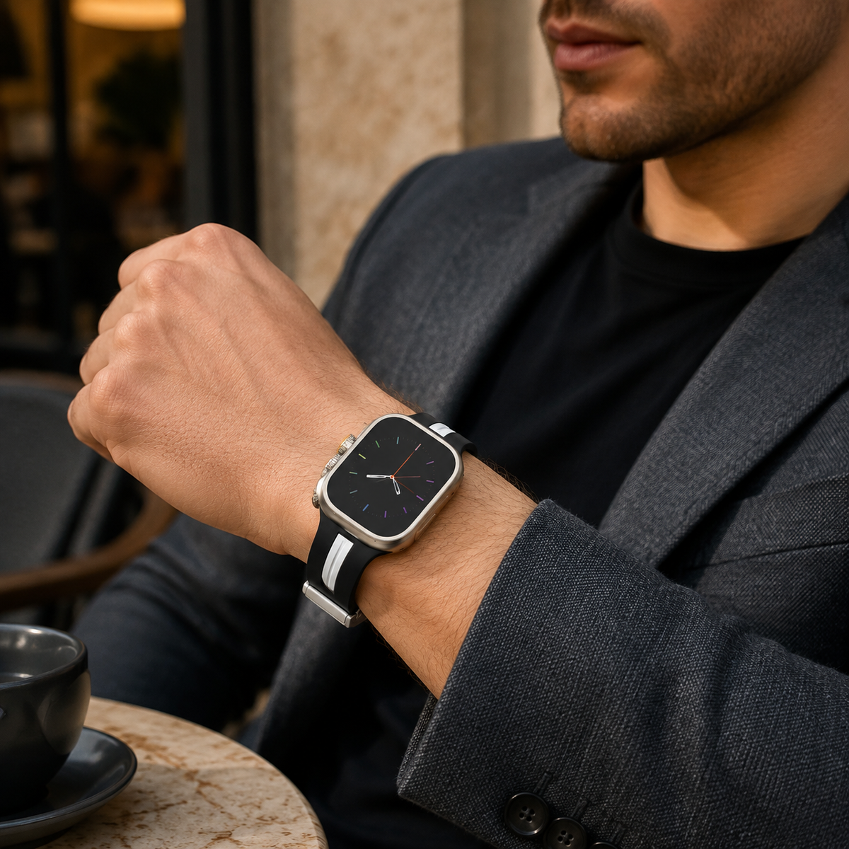 Premium Magnetic Silicone Smartwatch Strap Breathable Replacement Watch Band Snap Closure Sweat Resistant Adjustable Wristband Compatible with Apple Watch