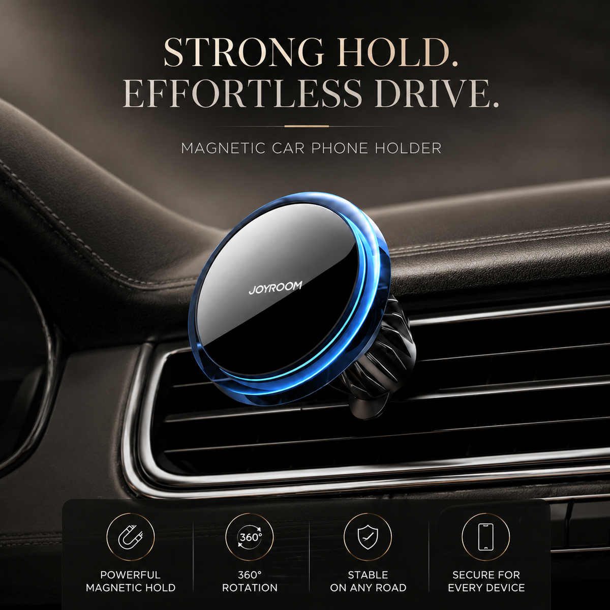 Premium Magnetic Wireless Car Phone Holder Fast Charging Mount 360 Rotating Dashboard Air Vent Stand MagSafe Compatible Smartphone Holder Compatible with iPhone