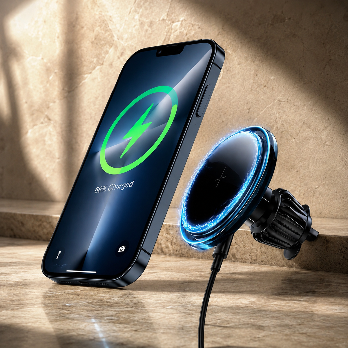 Premium Magnetic Wireless Car Phone Holder Fast Charging Mount 360 Rotating Dashboard Air Vent Stand MagSafe Compatible Smartphone Holder Compatible with iPhone