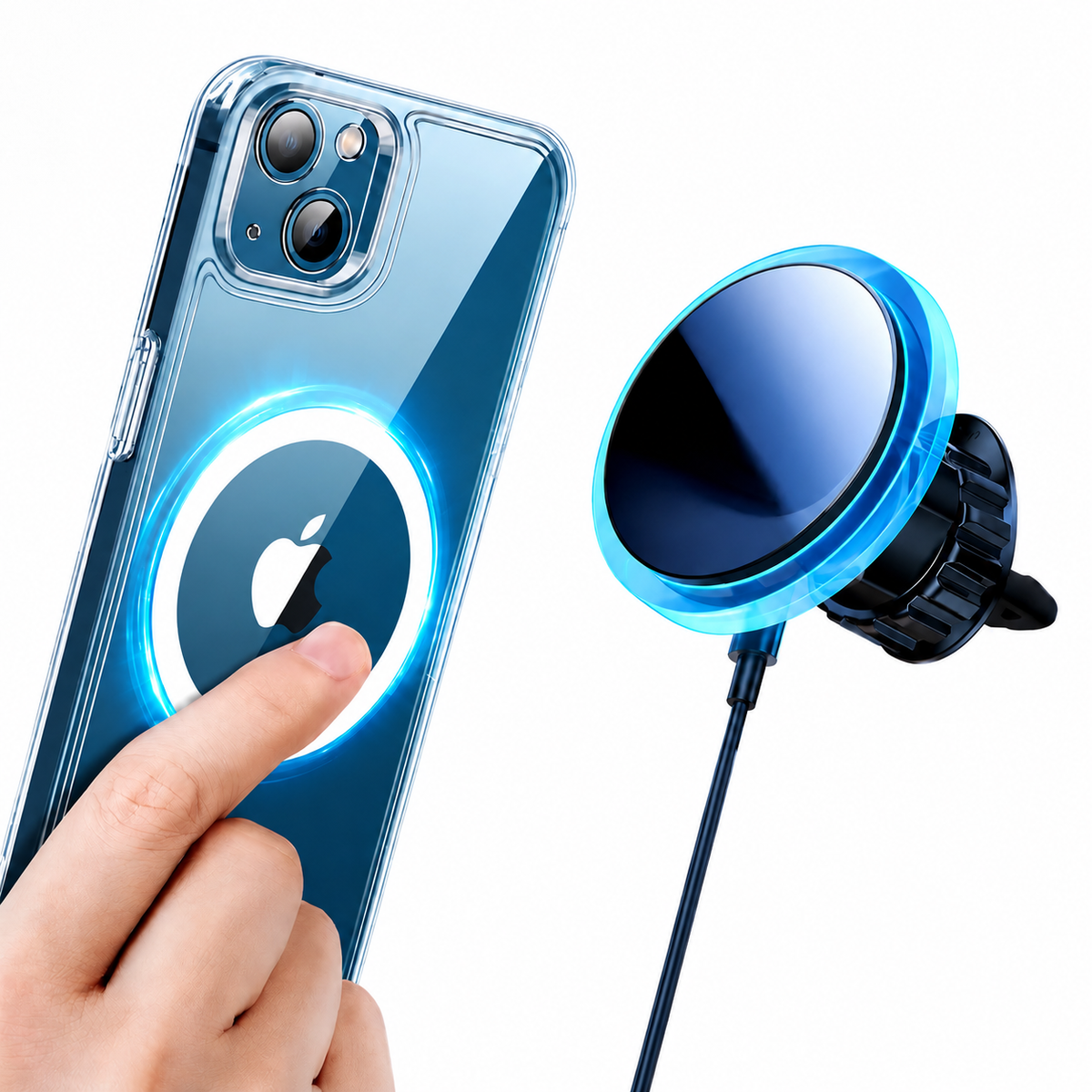 Premium Magnetic Wireless Car Phone Holder Fast Charging Mount 360 Rotating Dashboard Air Vent Stand MagSafe Compatible Smartphone Holder Compatible with iPhone