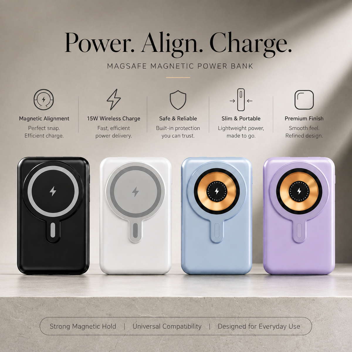 Premium Magnetic Wireless Power Bank 10000mAh 22.5W Fast Charging Portable Battery Built In Cable Wireless Charger Stand PD Compatible with iPhone