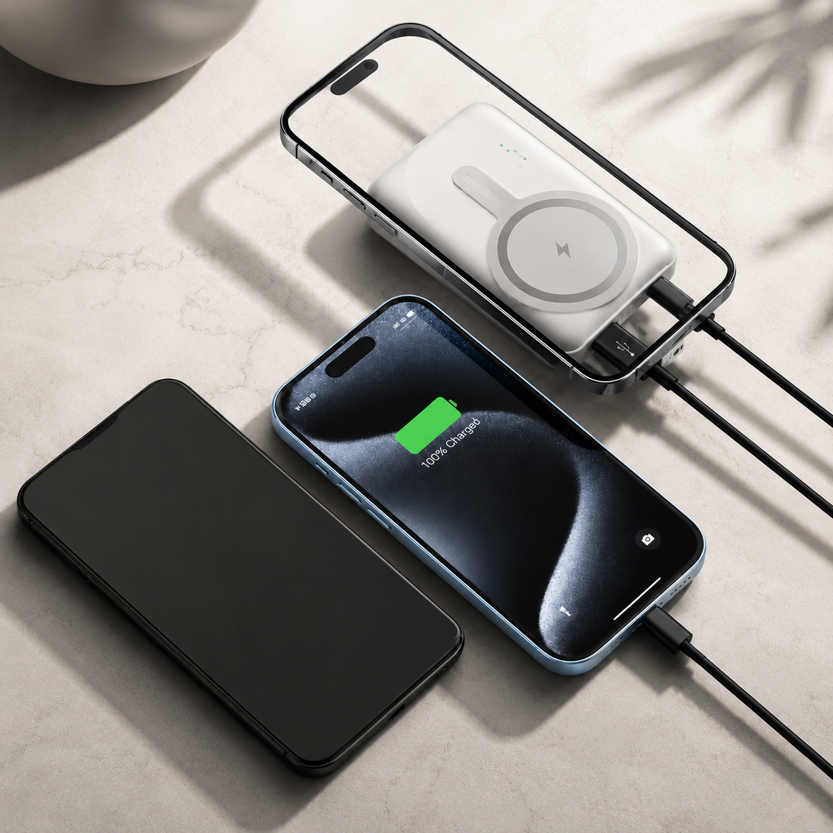 Premium Magnetic Wireless Power Bank 10000mAh 22.5W Fast Charging Portable Battery Built In Cable Wireless Charger Stand PD Compatible with iPhone