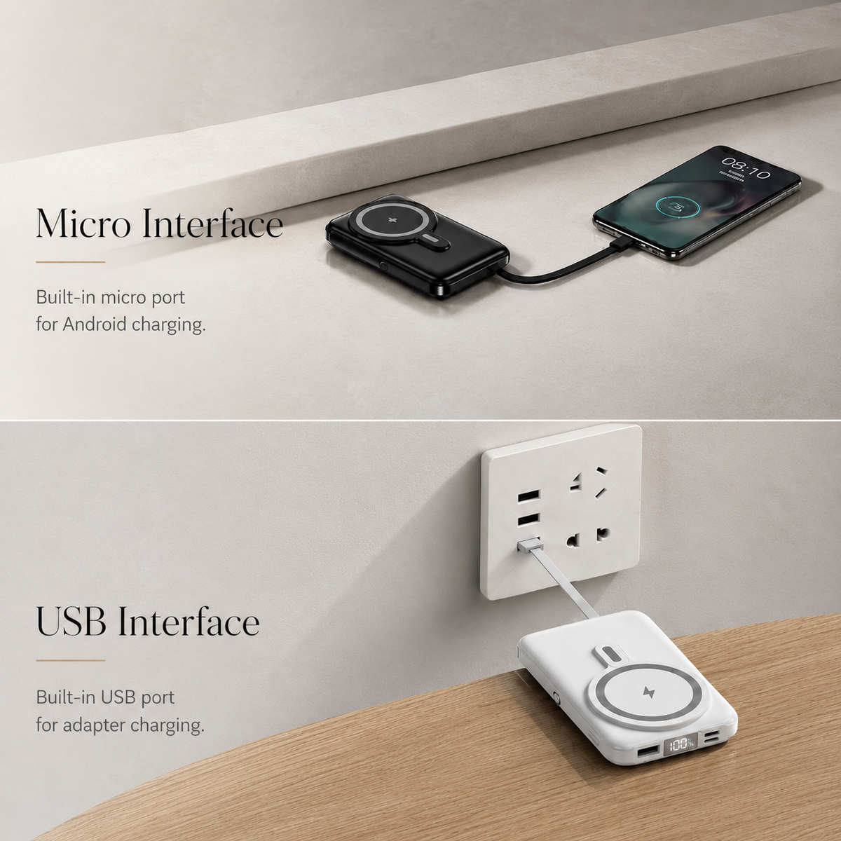 Premium Magnetic Wireless Power Bank 10000mAh 22.5W Fast Charging Portable Battery Built In Cable Wireless Charger Stand PD Compatible with iPhone