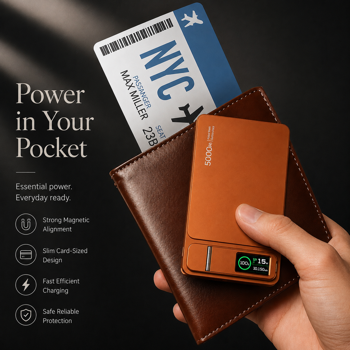 Premium Magnetic Wireless Power Bank Fast Charging Portable Battery Digital Display Metal Shell USB C Wireless Charger Two Way Charging Compatible with iPhone
