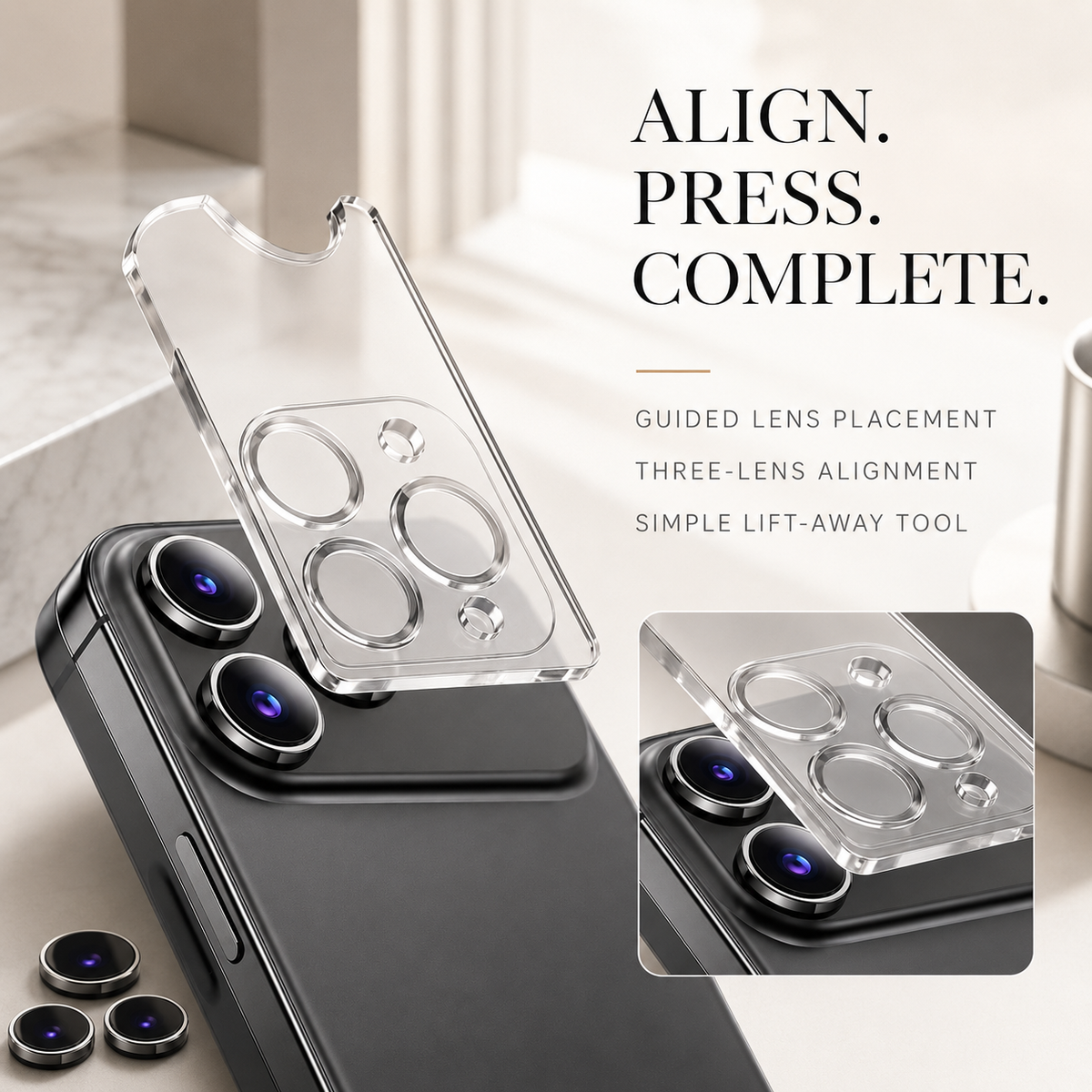 Premium Metal Camera Lens Protector Tempered Glass Scratch Resistant Shockproof Anti Dust Protective Ring Slim Camera Cover Compatible with iPhone Pro