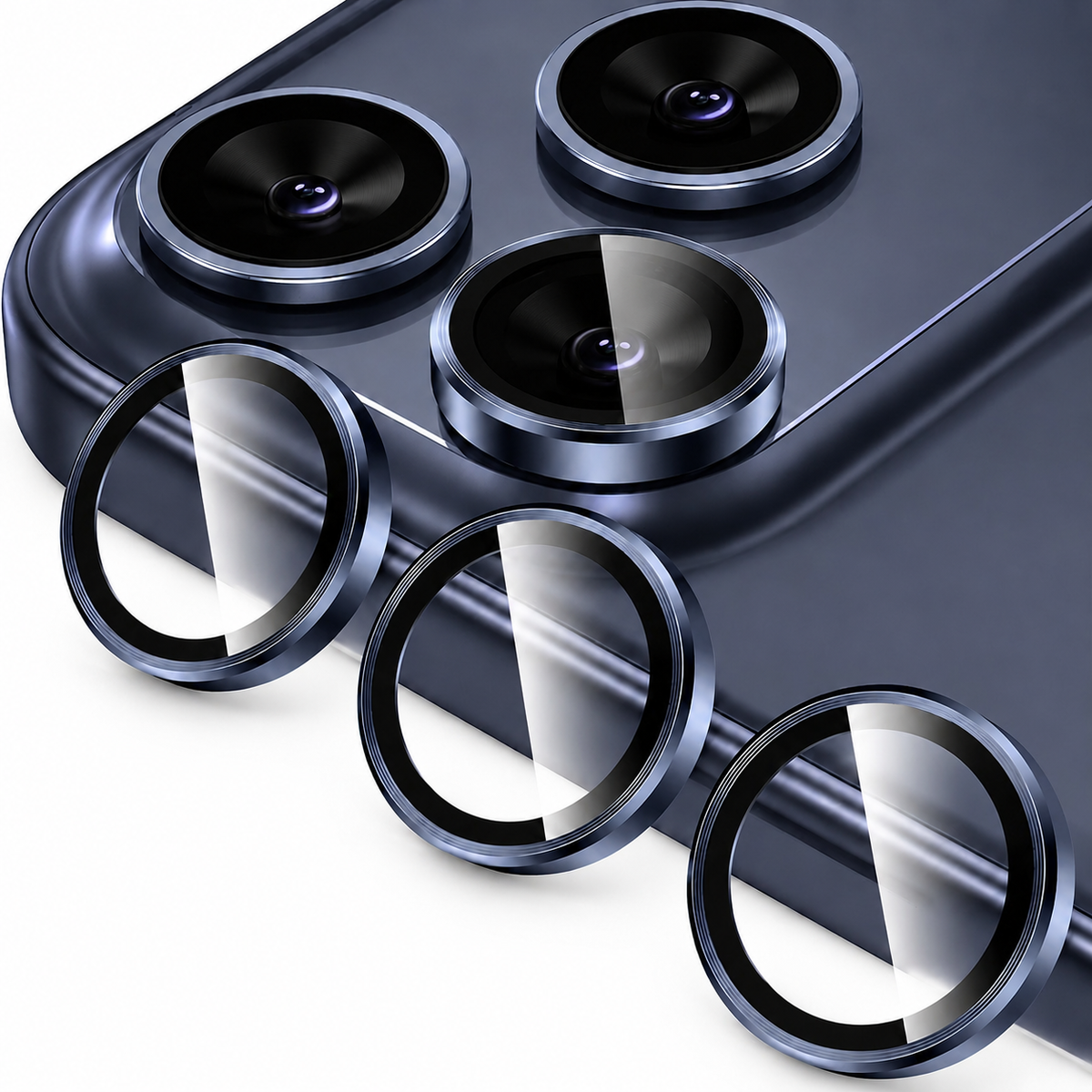 Premium Metal Camera Lens Protector Tempered Glass Scratch Resistant Shockproof Anti Dust Protective Ring Slim Camera Cover Compatible with iPhone Pro