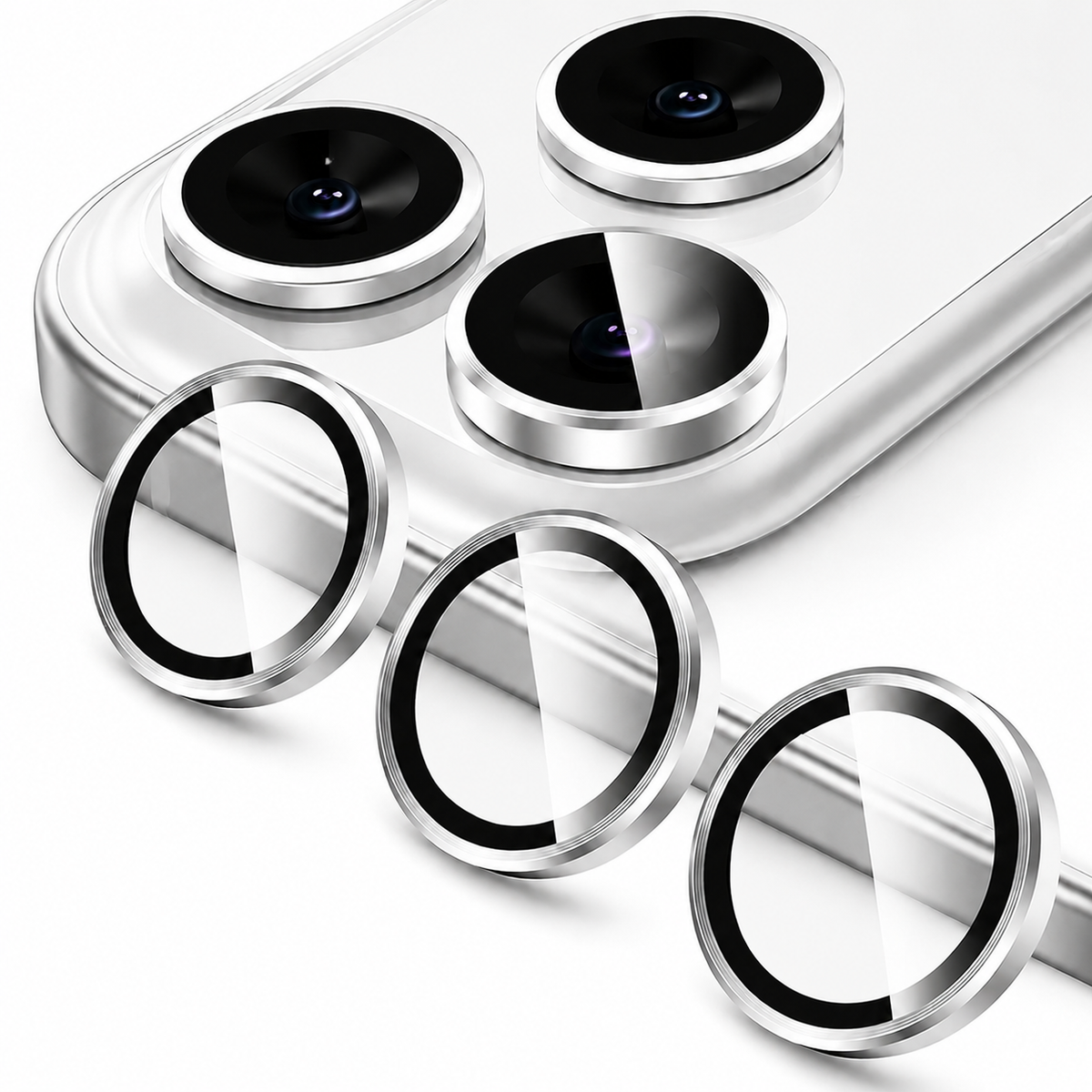 Premium Metal Camera Lens Protector Tempered Glass Scratch Resistant Shockproof Anti Dust Protective Ring Slim Camera Cover Compatible with iPhone Pro