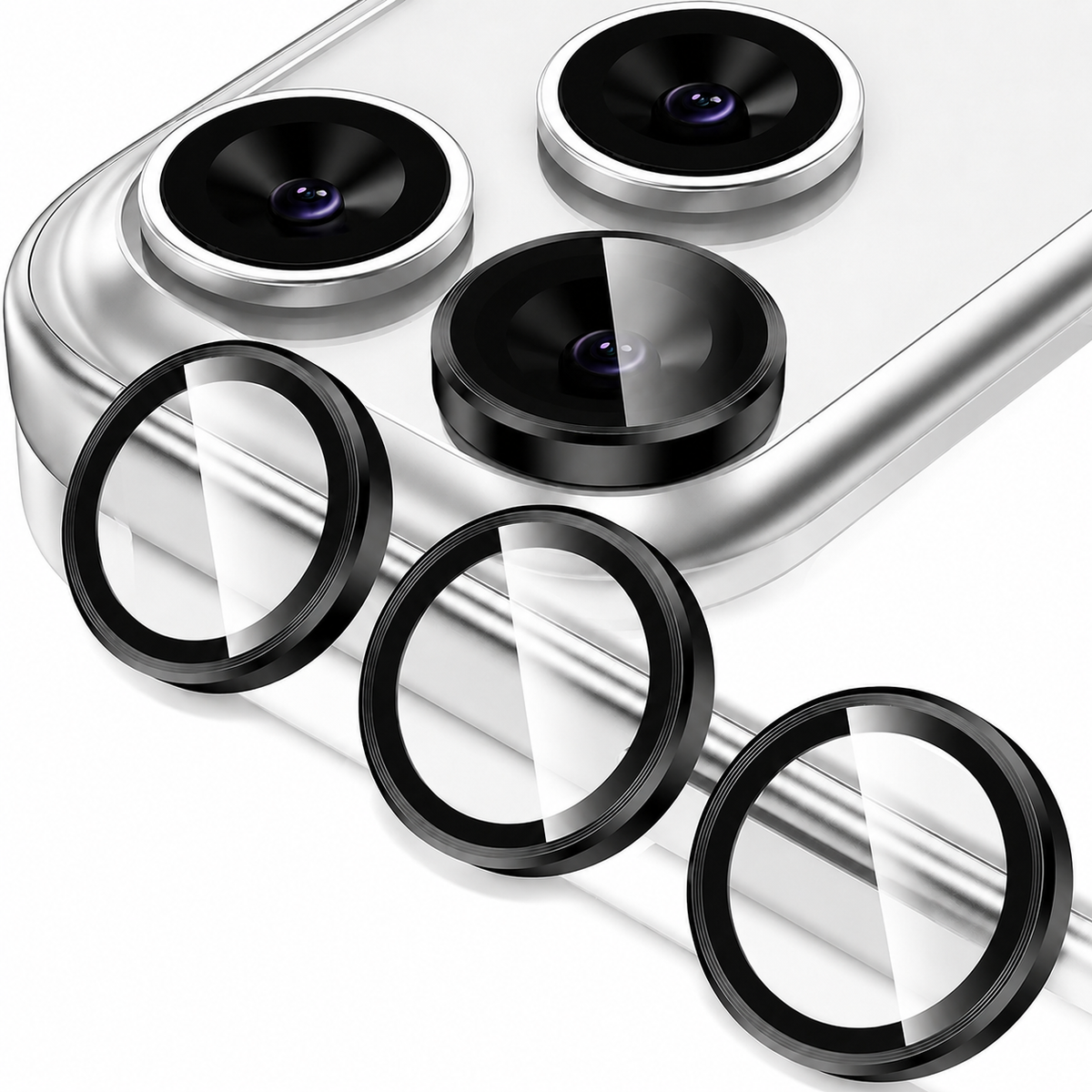 Premium Metal Camera Lens Protector Tempered Glass Scratch Resistant Shockproof Anti Dust Protective Ring Slim Camera Cover Compatible with iPhone Pro