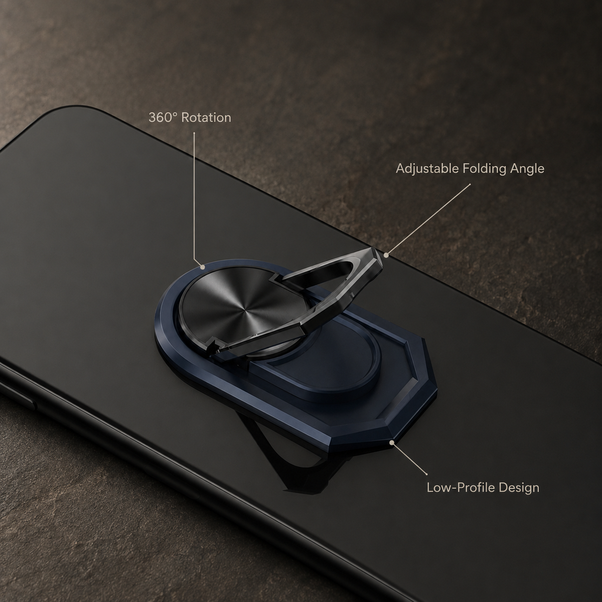 Premium Metal Finger Ring Phone Holder 180 Rotating Grip Stand Foldable Kickstand Adhesive Smartphone Holder Zinc Alloy Universal Compatible with iPhone