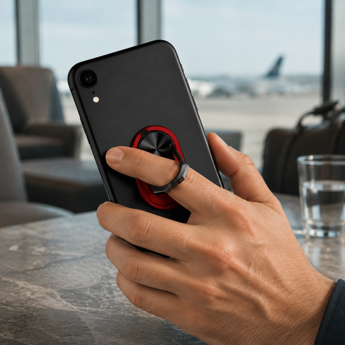 Premium Metal Finger Ring Phone Holder 180 Rotating Grip Stand Foldable Kickstand Adhesive Smartphone Holder Zinc Alloy Universal Compatible with iPhone