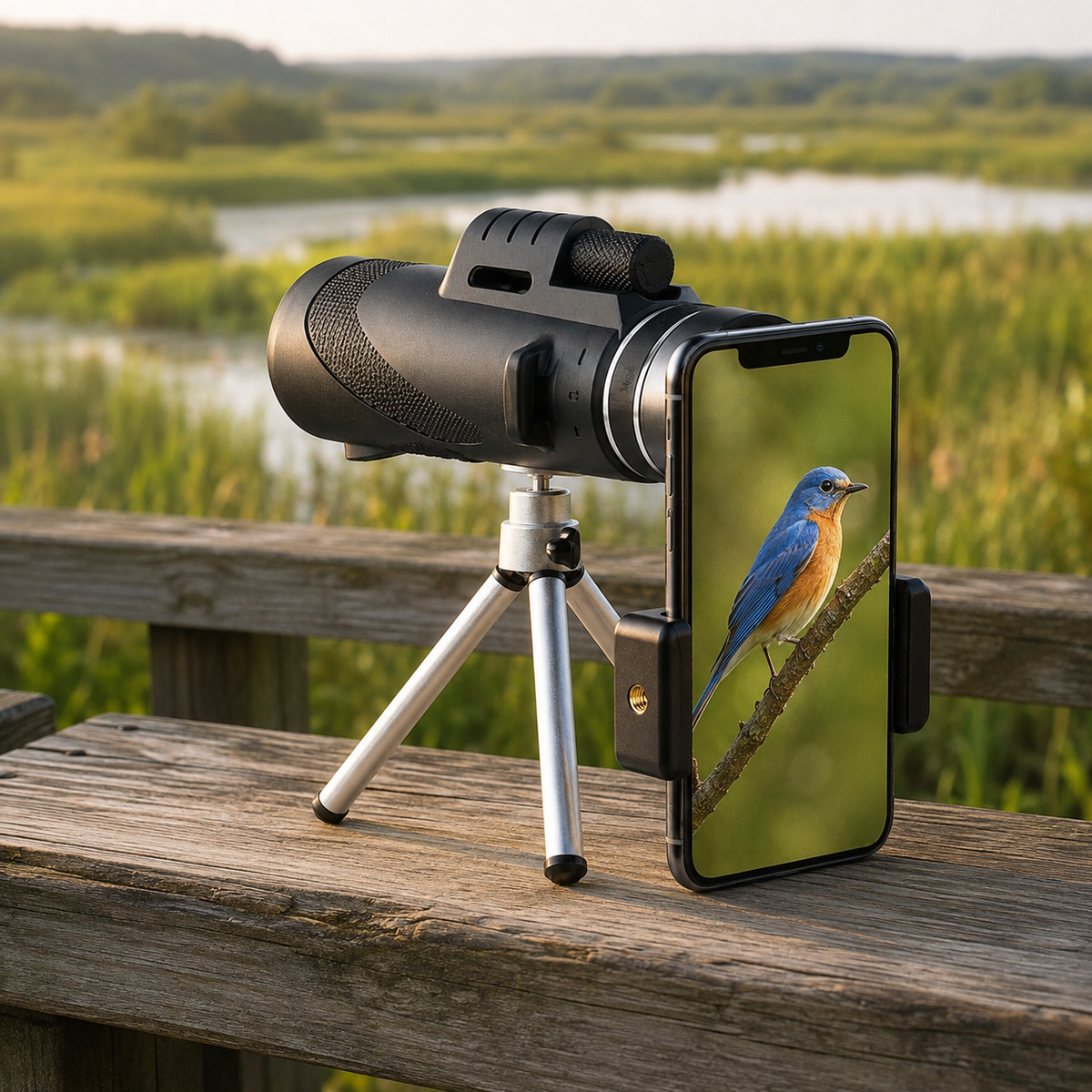 Premium Portable Zoom HD Monocular Telescope 80x100 High Power Scope FMC BAK4 Optics Phone Adapter Tripod Long Range Outdoor Travel Compatible with iPhone