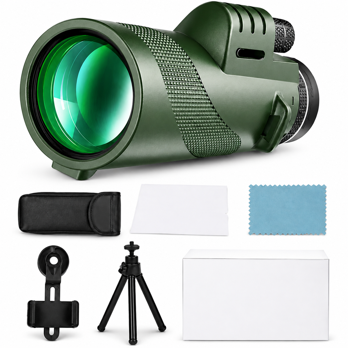Premium Portable Zoom HD Monocular Telescope 80x100 High Power Scope FMC BAK4 Optics Phone Adapter Tripod Long Range Outdoor Travel Compatible with iPhone