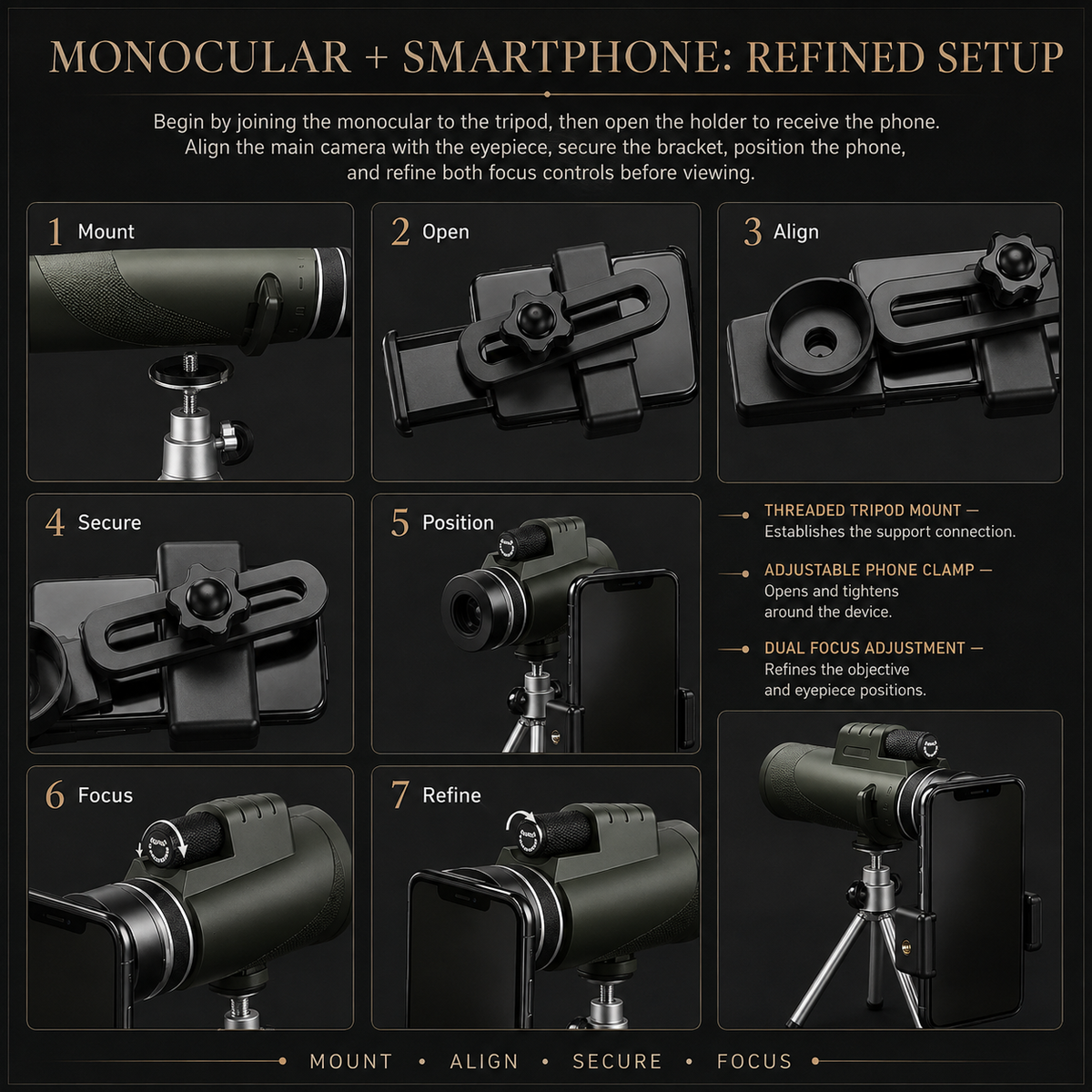 Premium Portable Zoom HD Monocular Telescope 80x100 High Power Scope FMC BAK4 Optics Phone Adapter Tripod Long Range Outdoor Travel Compatible with iPhone