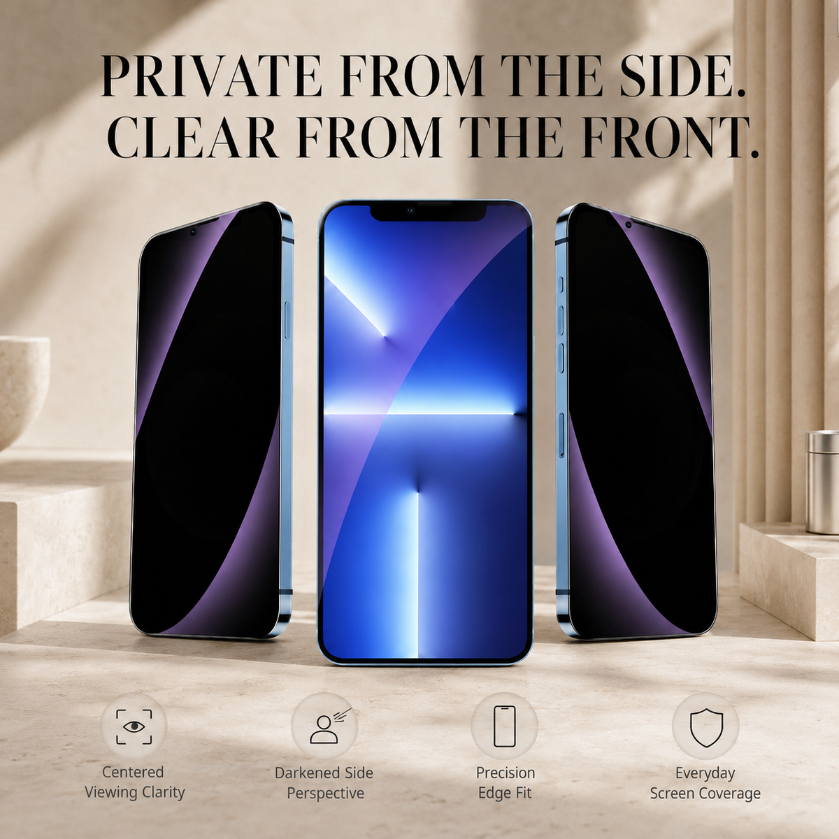 Premium Privacy Screen Protector Anti Spy Tempered Glass Blue Lights Full Coverage Scratch Resistant Screen Guard Case Friendly Compatible with iPhone