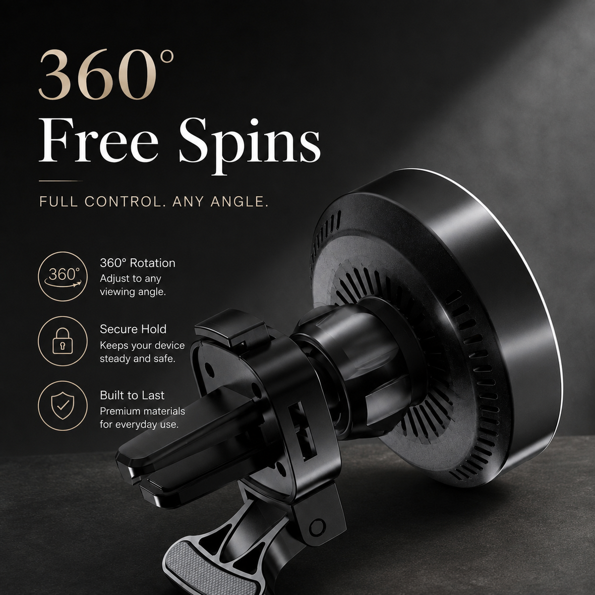 Premium RGB Magnetic Wireless Car Phone Holder 15W Qi Fast Charging Mount 360 Rotating Dashboard Air Vent Stand LED Light Compatible with iPhone