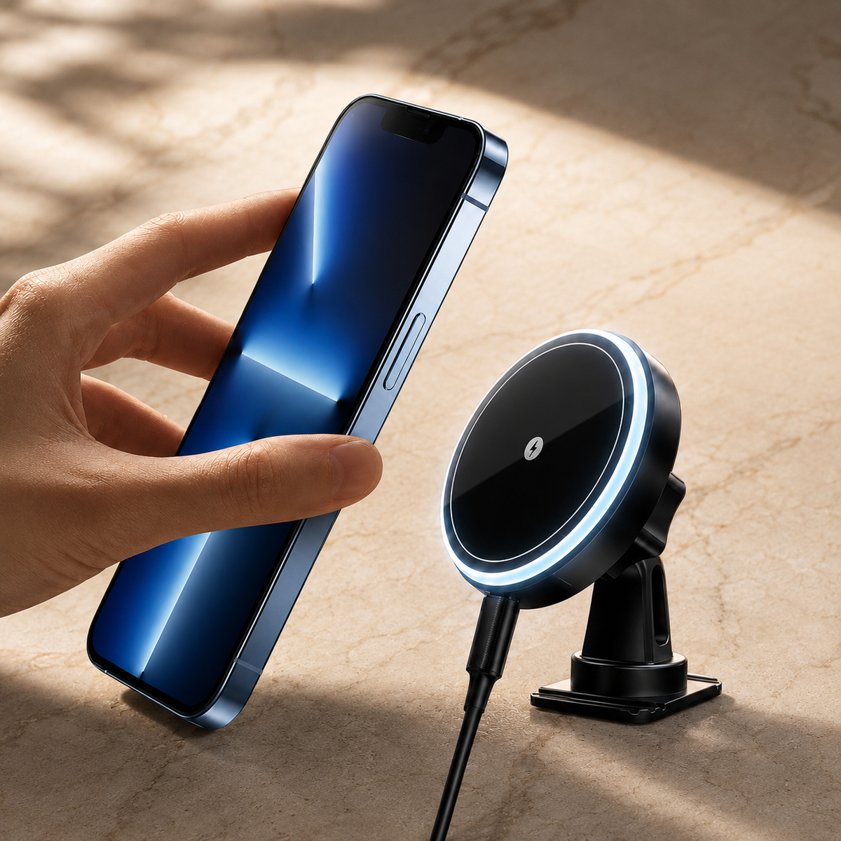 Premium RGB Magnetic Wireless Car Phone Holder 15W Qi Fast Charging Mount 360 Rotating Dashboard Air Vent Stand LED Light Compatible with iPhone